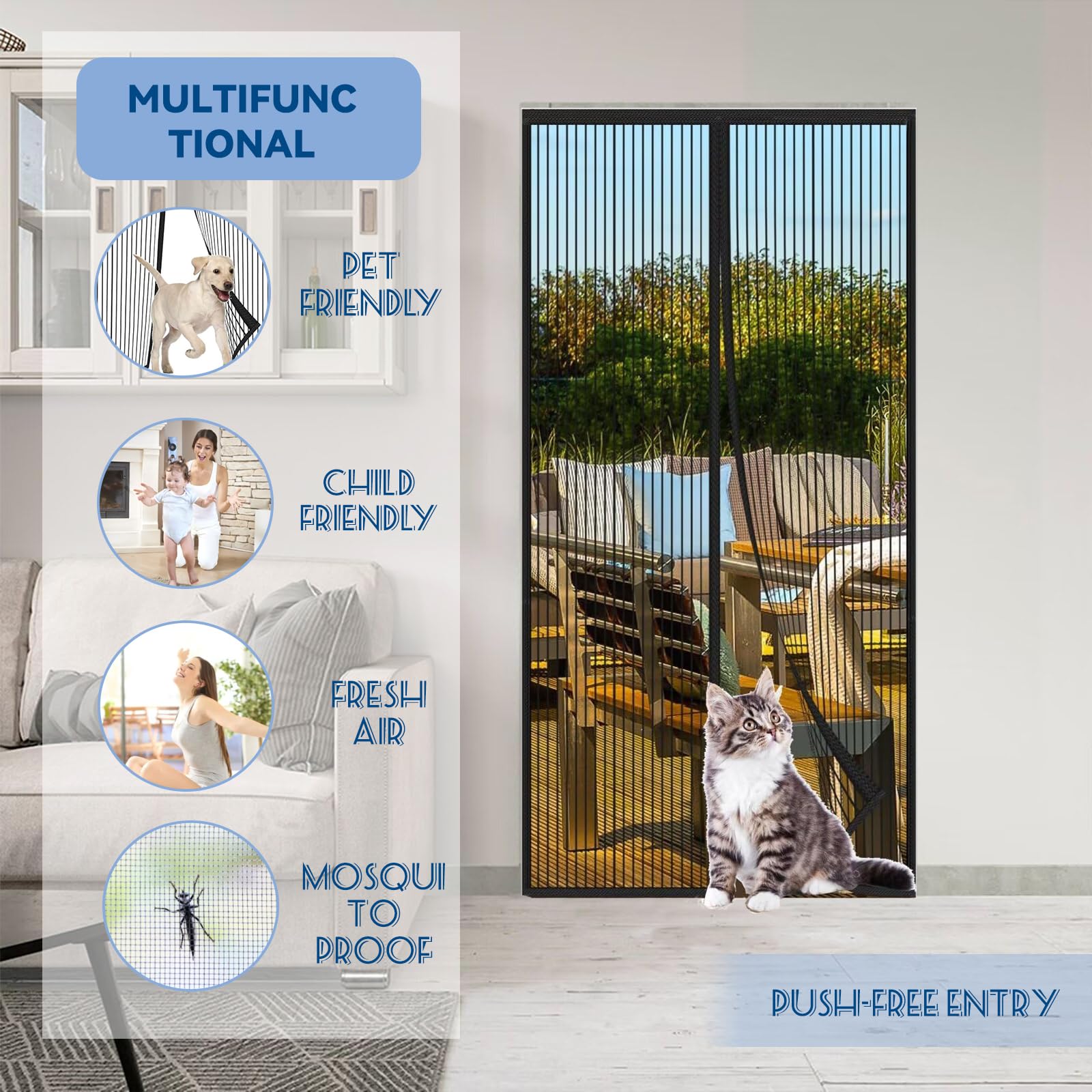 Zanzariera Magnetica 120x230cm Nero Tenda Zanzariera Porta Finestra | Poliestere Autosigillante Zanzariere con Forte Magneti per Animali Domestici Bambini per Balcone Cantina