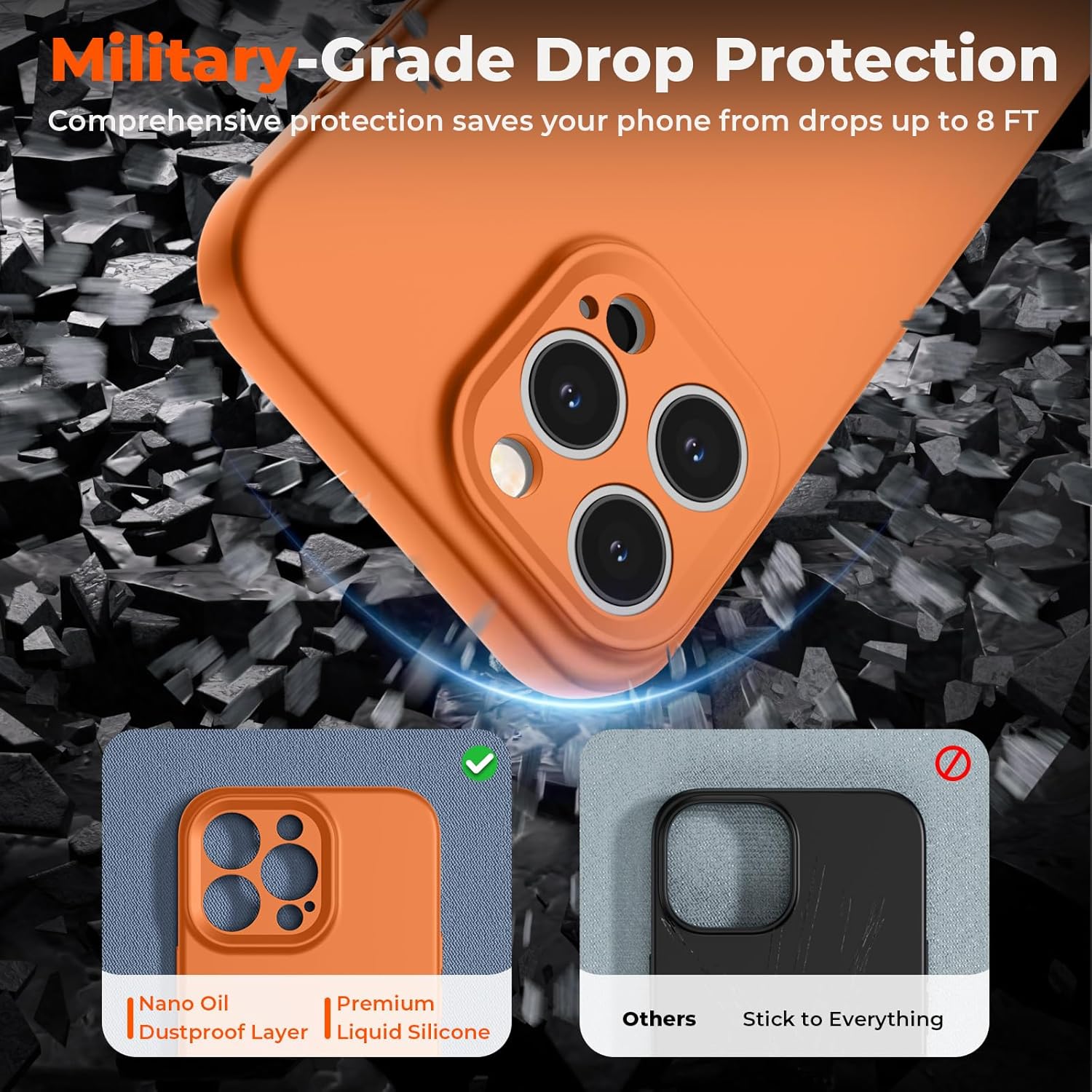 SUPFINE Designed for iPhone 15 Pro Max Case,Premium Liquid Silicone with [Soft Anti-Scratch Microfiber Lining][Upgraded Camera Protection] Slim Shockproof Phone Case for Men Women Girls,Orange - Image 6