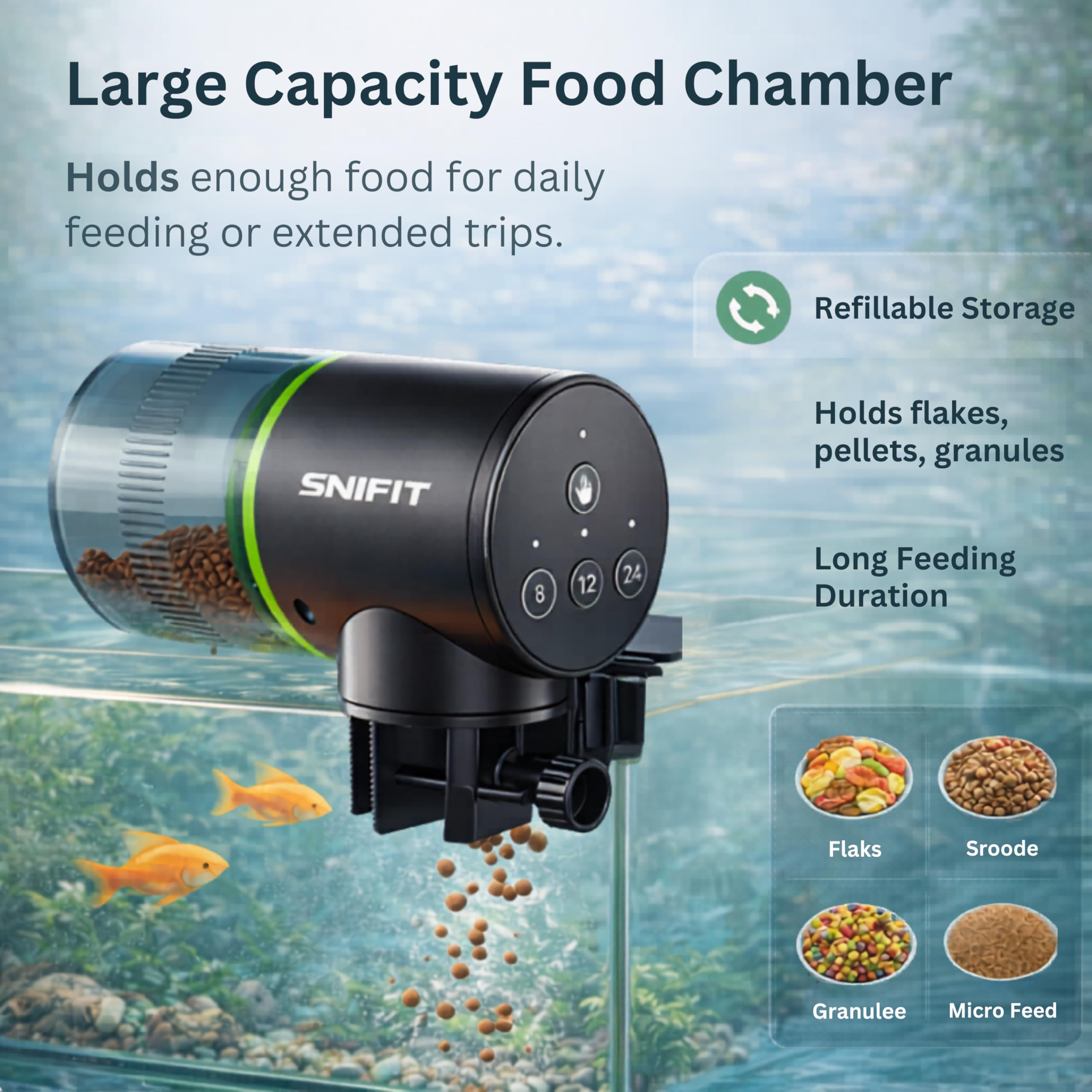 Mangeoire automatique pour aquarium – Distributeur automatique de poissons – avec programme d'alimentation réglable pour la maison ou le bureau et petit réservoir de tortue Betta – Vacances de