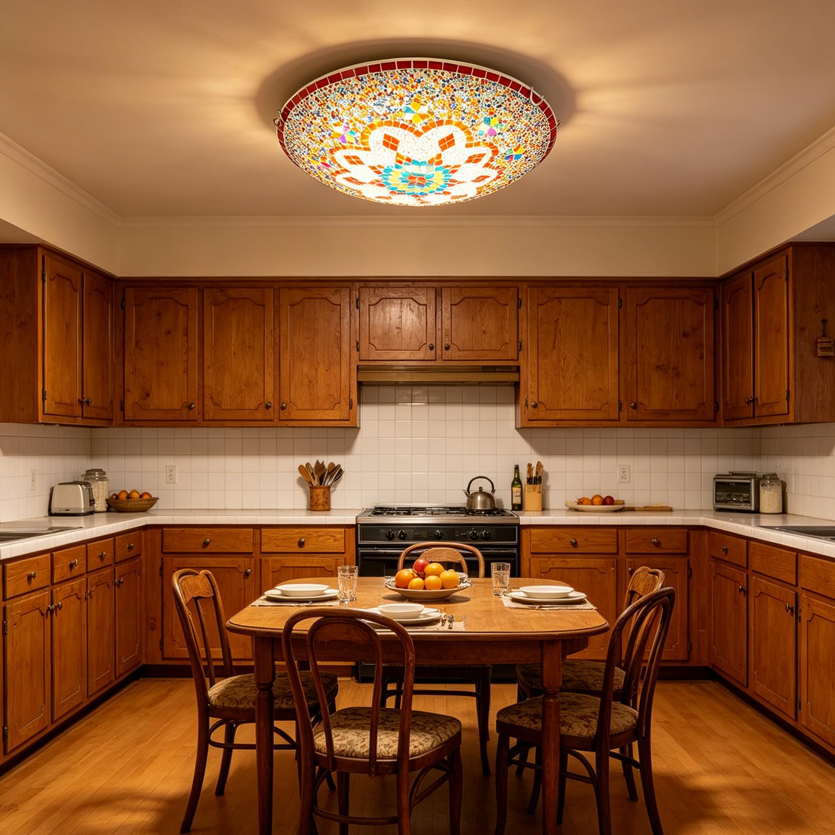 Yjmgrowing Turkish Ceiling Lamp Moroccan Mosaic Flush Mount Ceiling Light Handmade Tiffany Style Round Ceiling Light Fixture for Bedroom Hallway Entryway Dining Room, E26/E27,20inch