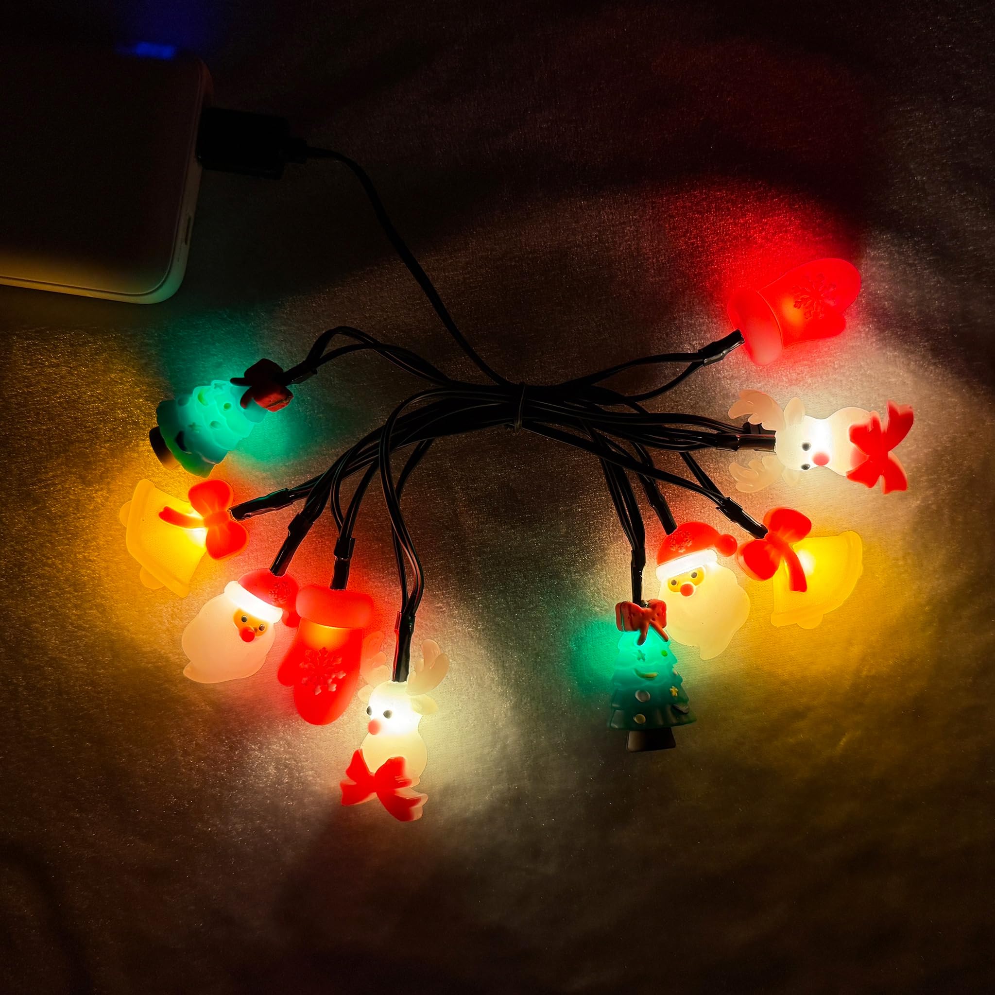 2 x kabel do ładowania lampek bożonarodzeniowych, 139,7 cm USB-A do typu C, z 10 żarówkami LED, świąteczne kable do ładowania kompatybilne z telefonem/i 17/16/15 i iPad/i Android, Samsung, dekoracja