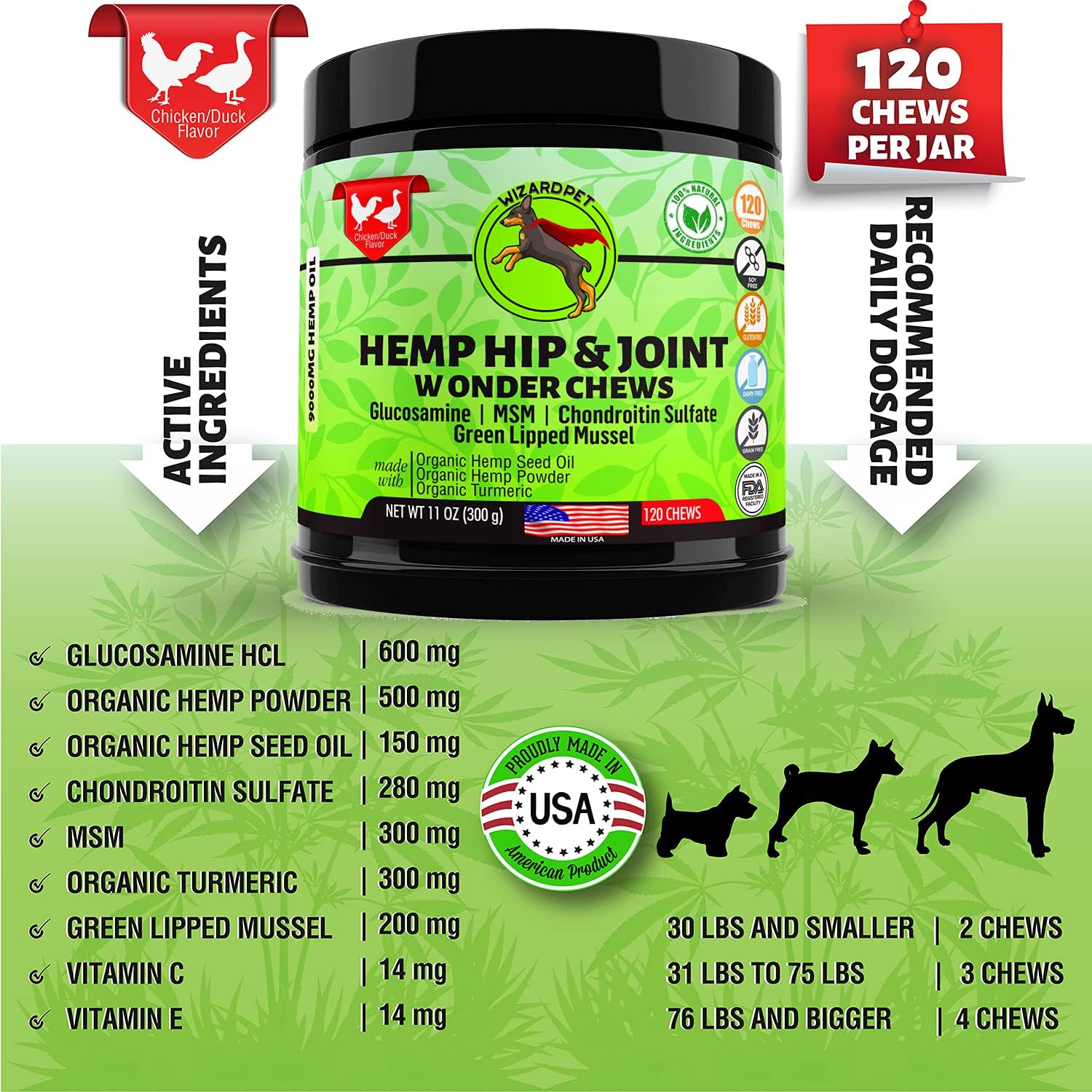 Glucosamine Hip & Joint Dog Chews Mobility Support Wild Alaskan Salmon & Omega 6 Krill Oil Fish Treat Skin