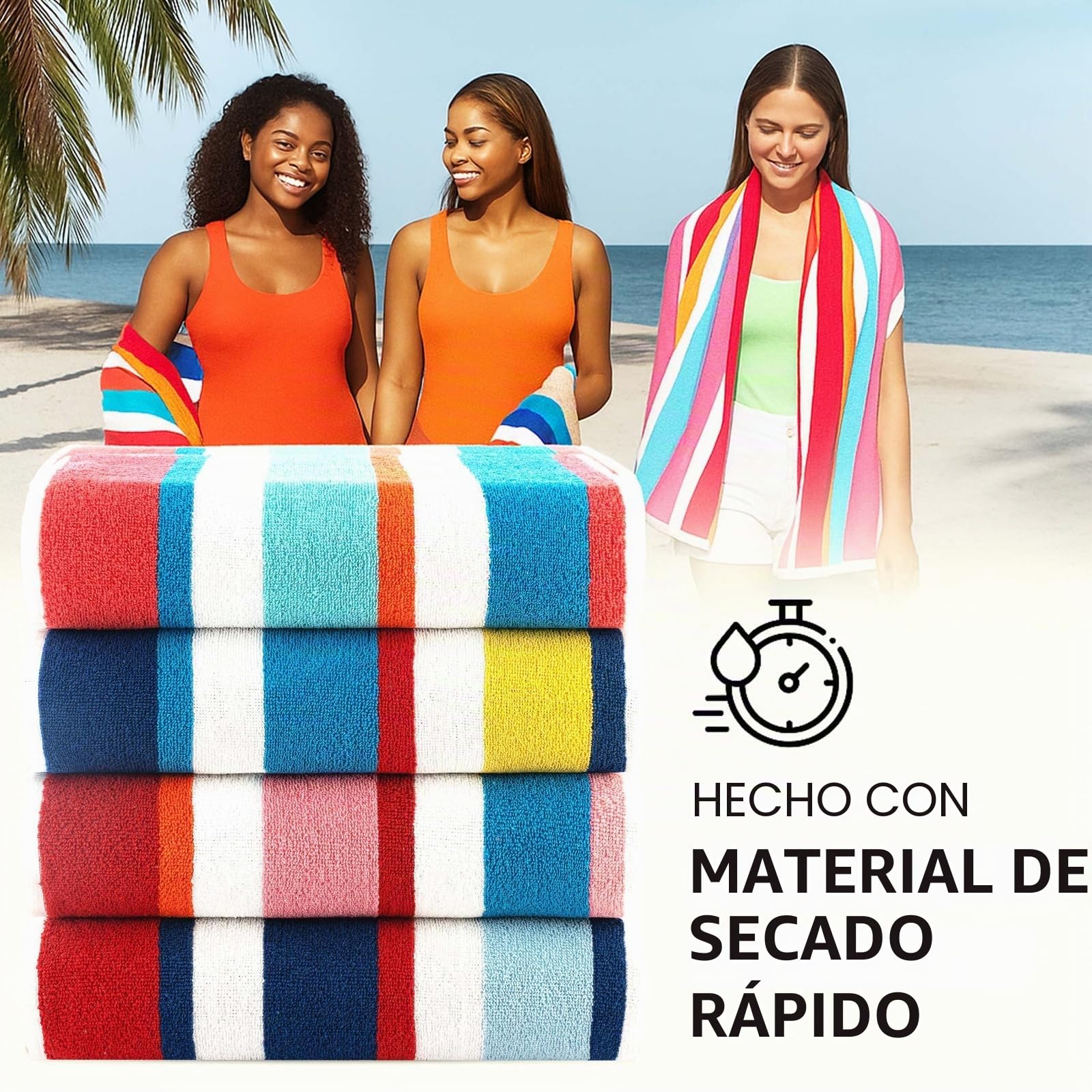 Casa Copenhagen Kit Cadeau 4 Serviettes Plage Coton 75x150cm,Multicolor | Bora Bora: 100 % algodón egipcio puro para playa, piscina y ducha (set de regalo para mujer y hombre)