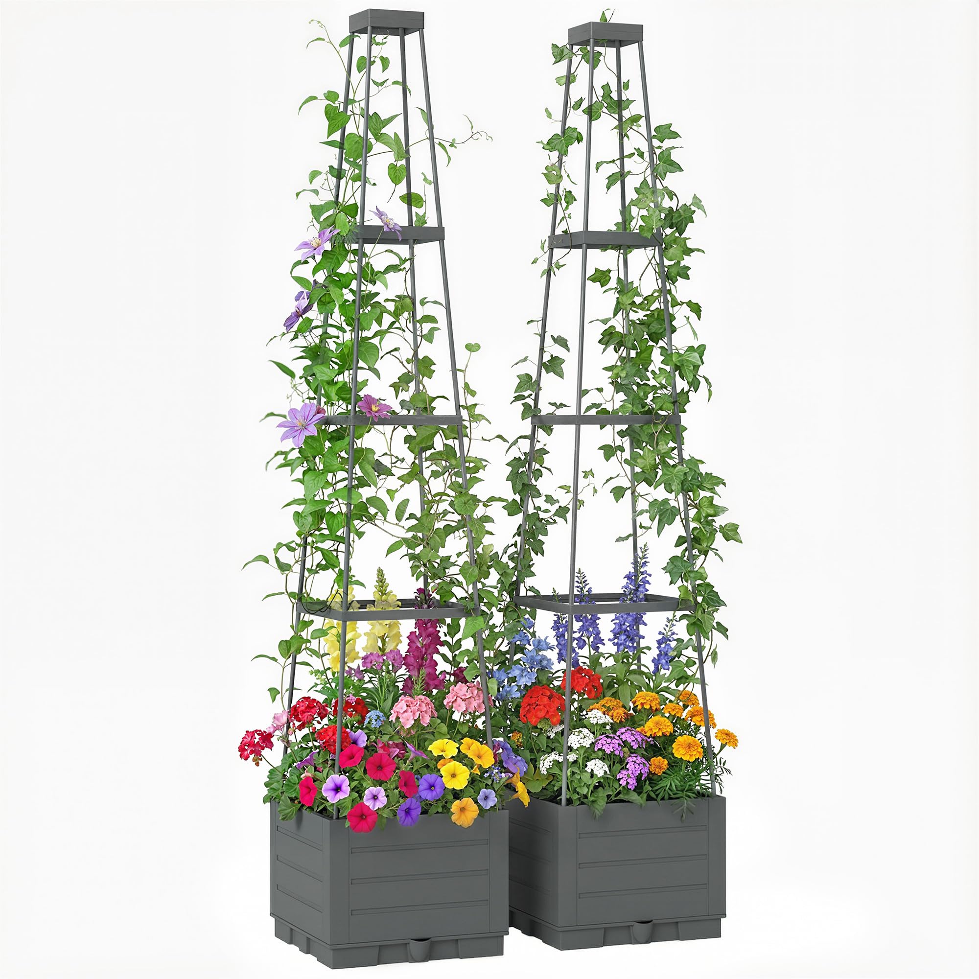 Outsunny 2 Pack Raised Garden Bed with Trellis Planter Box 28 x 28 x 140 cm