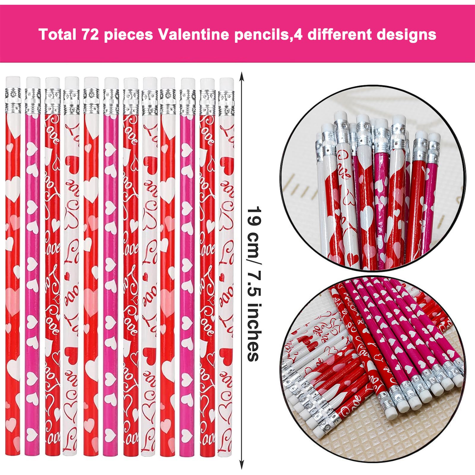 72 lápices para el día de San Valentín, lápices de corazón de madera, regalos de fiesta, lápices de madera, para niños, regalos de intercambio de niños, recompensas escolares, regalos de