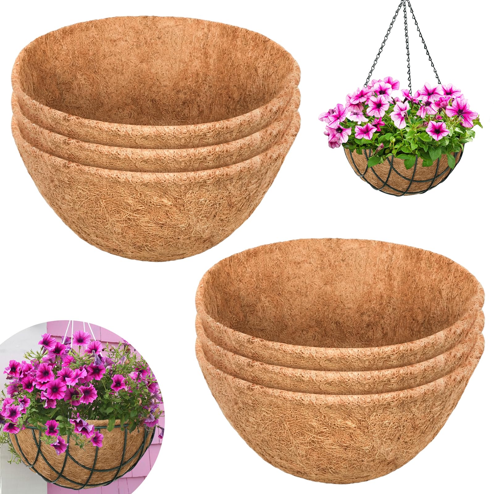 Riare 6 Pack 10 Inch Round Coco Liners Replacement, 100% Natural Coconut Coir Liners for Hanging Baskets, Garden Flower Vegetables Planter Pot, Window Box, Fence, Decks