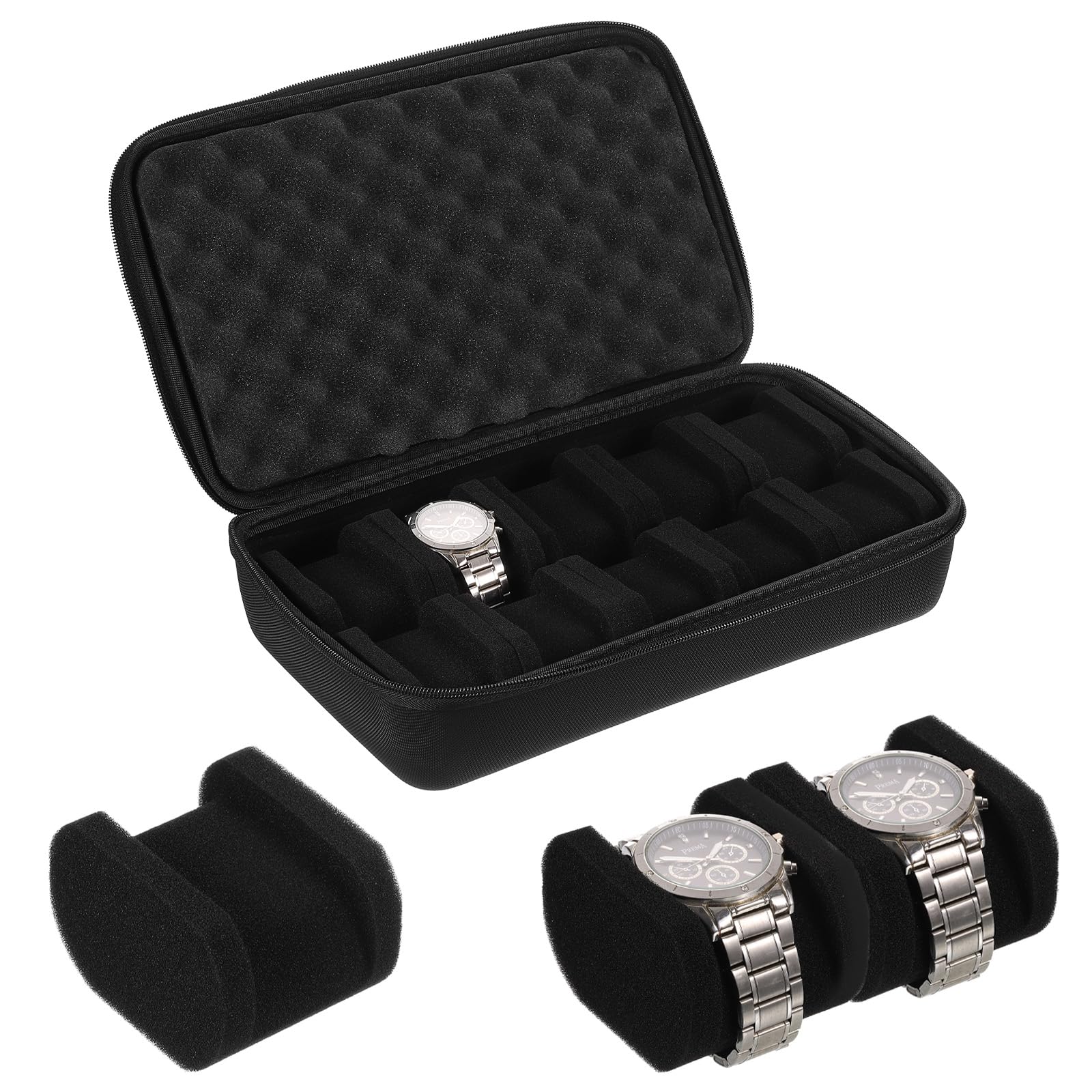 sourcing map Estuche rígido de viaje con 10 ranuras, organizador de exhibición de relojes para hombres y mujeres con almohada suave para la mayoría de relojes y relojes inteligentes de hasta 40 mm,