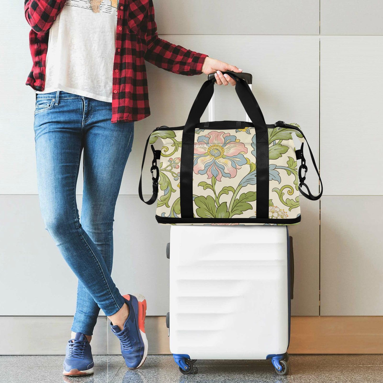 William Morris - Bolsa de transporte de lirio rosa con bolsillo húmedo, correa ajustable, bolsa de viaje para gimnasio, para viajes, impermeable, para hombres y mujeres