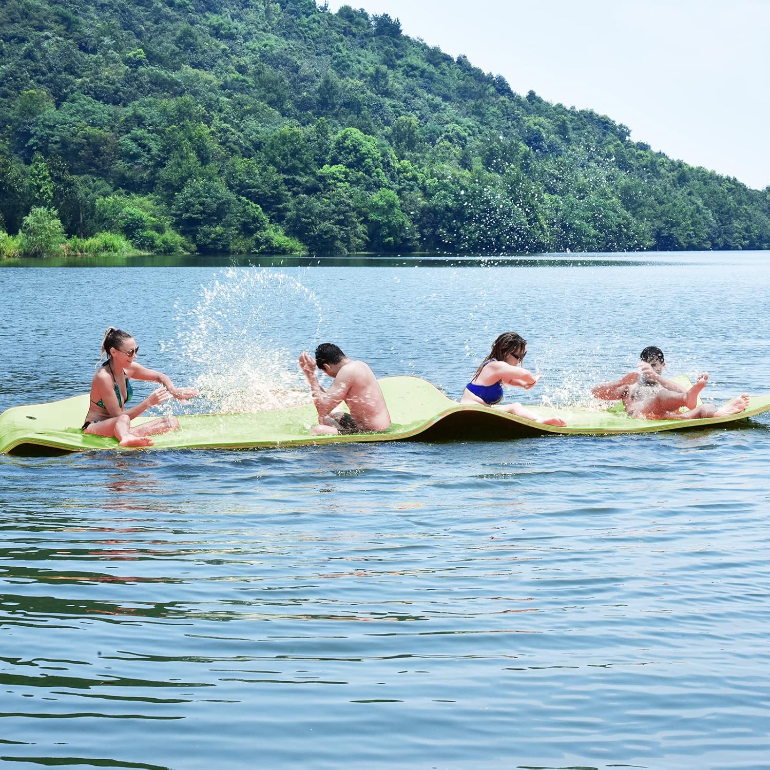 MAT Expert Floating Water Mat, 12'x6'x 1.5" Tear-Resistant 3-Layer XPE Foam Pad, Floating Island w/Bungee Tether & Straps, Giant Lake Floats, Ideal for Pool/Lake/Sea, Bear 880lbs for 4-6 Adults