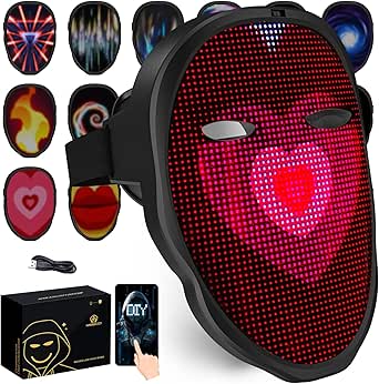 LED Mask with Bluetooth Programmable App for Adults and Kids - Light Up Digital Face Mask for Halloween and Parties