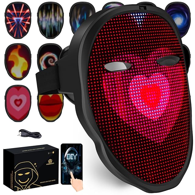 MEGOO Led Mask with Bluetooth Programmable App Shining Led Light Up Face Mask for Adult Kid Halloween Masquerade