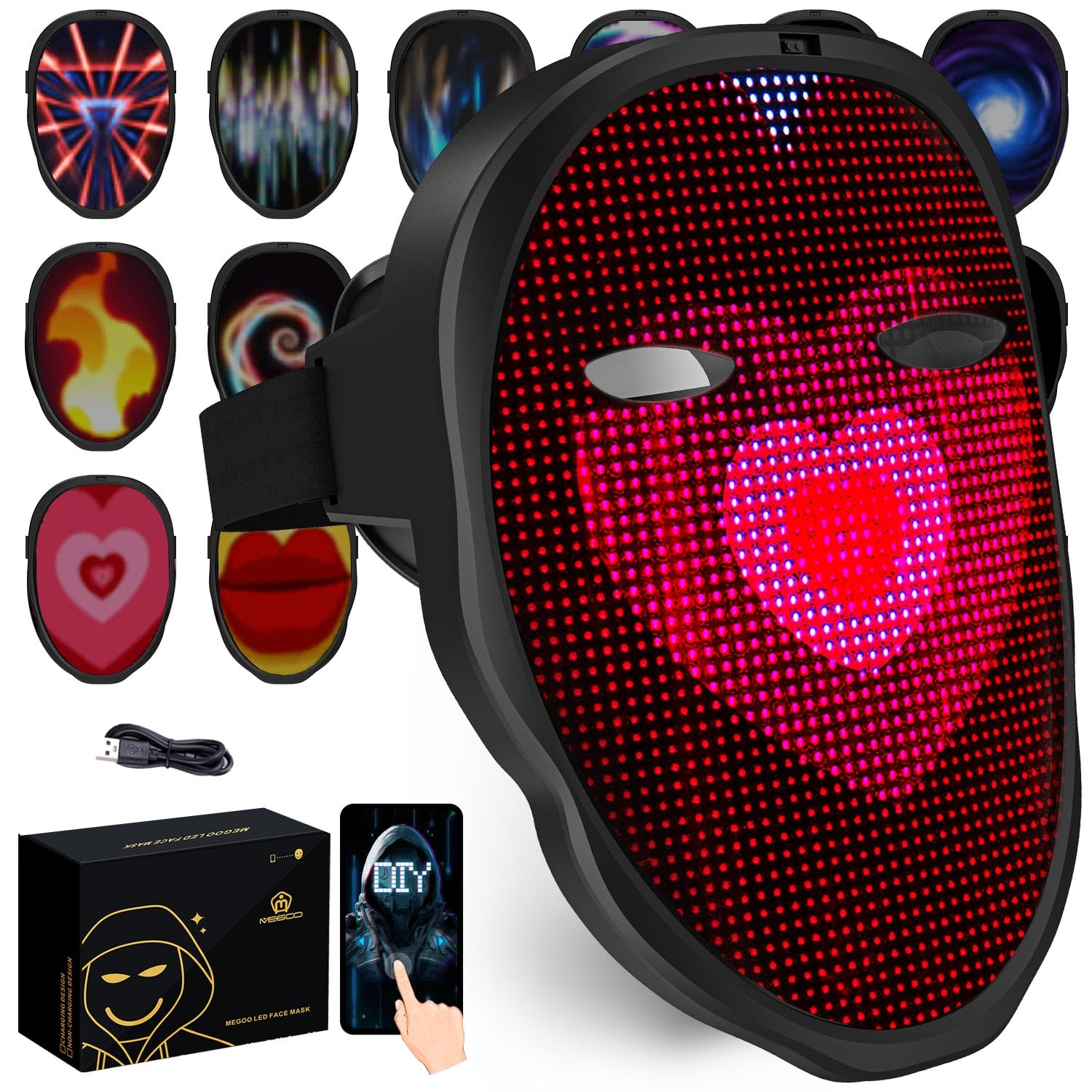 MEGOOLed Mask with Bluetooth Programmable App,Shining Led Light Up Face Mask for Adult Kid Halloween Masquerade Party