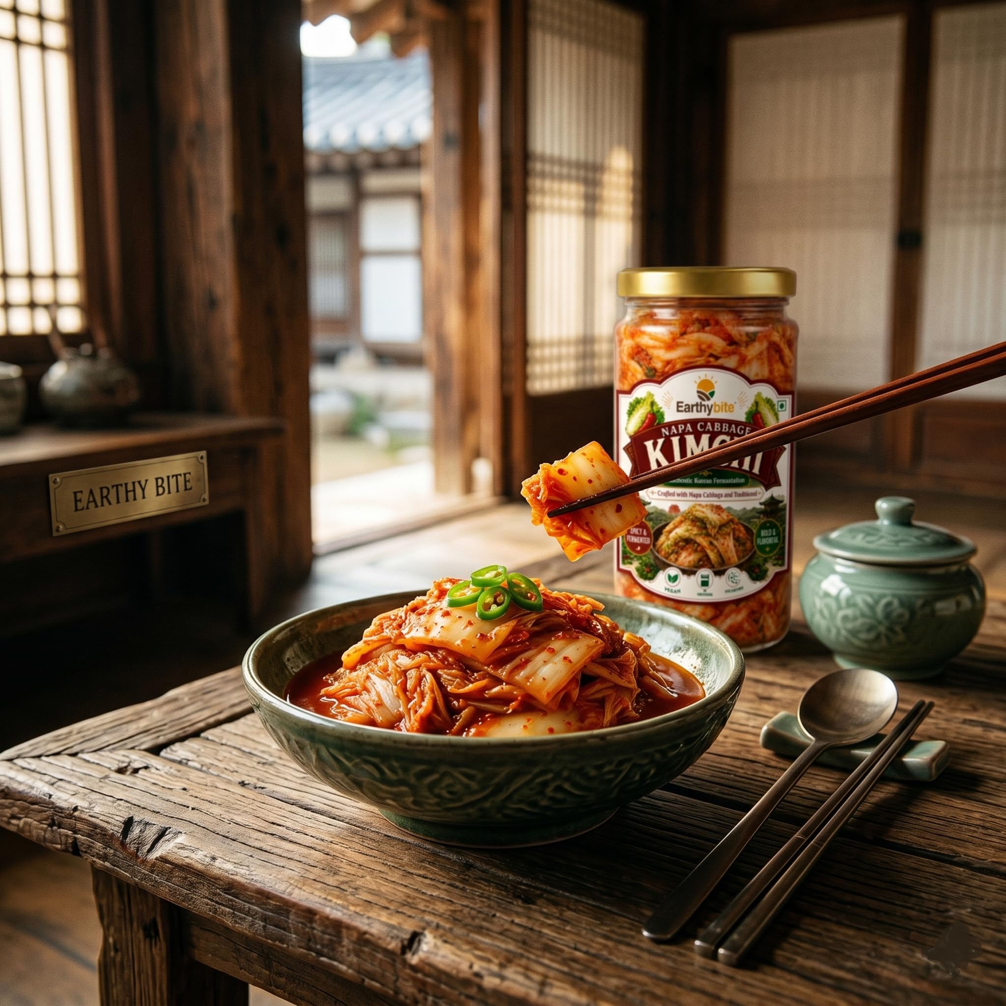 Earthy Bite Authentic Napa Cabbage Kimchi 250g – Premium Korean Fermented Kimchee | Probiotic-Rich Gut Health Support | Gluten-Free, Plant-Based Spicy Pickled Cabbage Side Dish | Ready-to-Eat 2