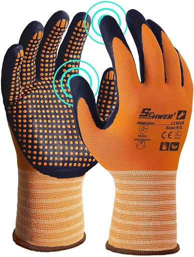 Schwer 3/6/12 Pairs Safety Work Gloves, MicroDot Abrasion & Grip, LT5619, L | Certified to Level 6 Abrasion, Strong Grip, Microfoam Nitrile Coated, Touchscreen, 3D-Comfort, A1 Cut Resistant, Gardening