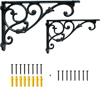 2 Pack 11 Inch Decorative Cast Iron Shelf Brackets, Antique Black Corbels with Screws & Anchors - Heavy Duty Rust-Proof