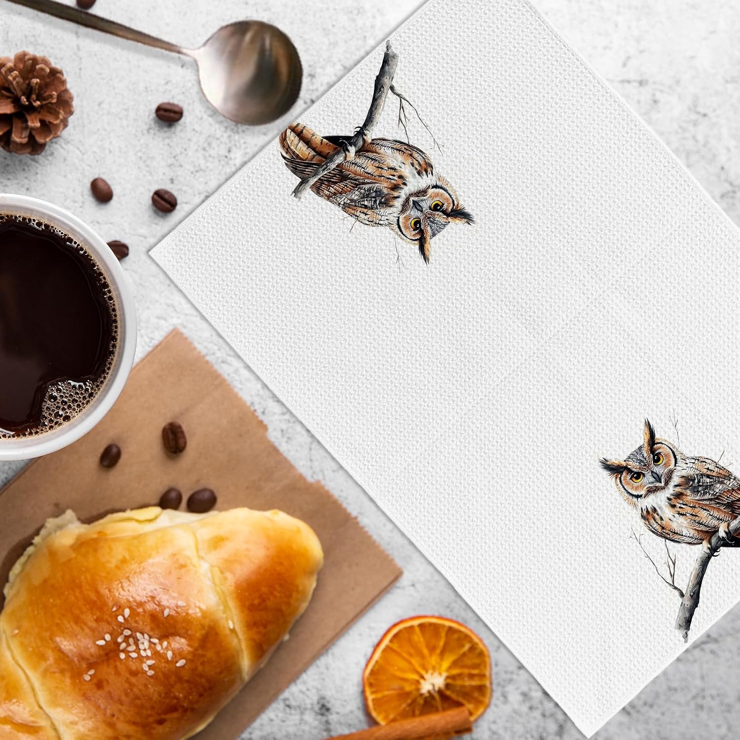 Owl Kitchen Towels, Bird Decor Dish Towels, Rustic Farmhouse Wildlife Bird Decorative Hand Tea Towel for Bathroom Kitchen, Gifts for Owl Lovers Women, 16x24 Inches image 2