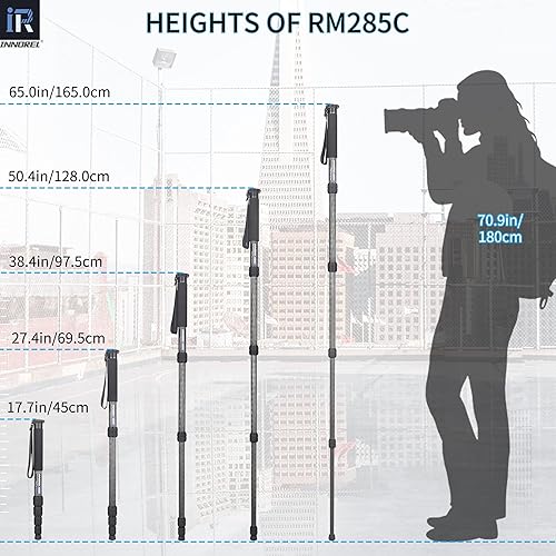 Vista 13 de Cámara de fibra de carbono Monopod INNOREL RM325C Profesional Portátil Compacto Ligero Viaje Monopod de 5 secciones para Canon Nikon Sony DSLR Tubo
