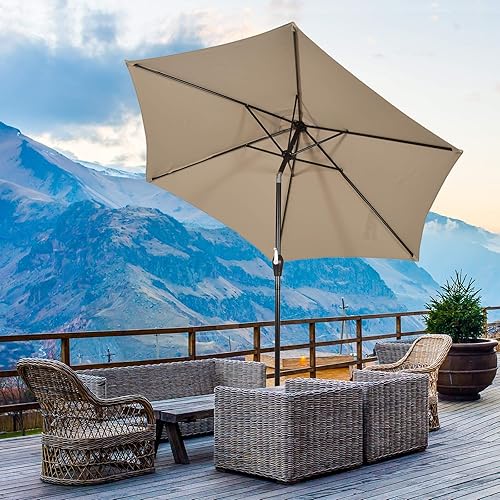 Miniatura 2 de TANGKULA Sombrilla de patio de 9 pies, sombrilla de mesa de mercado al aire libre con botón de inclinación ajustable, manivela y 6 varillas