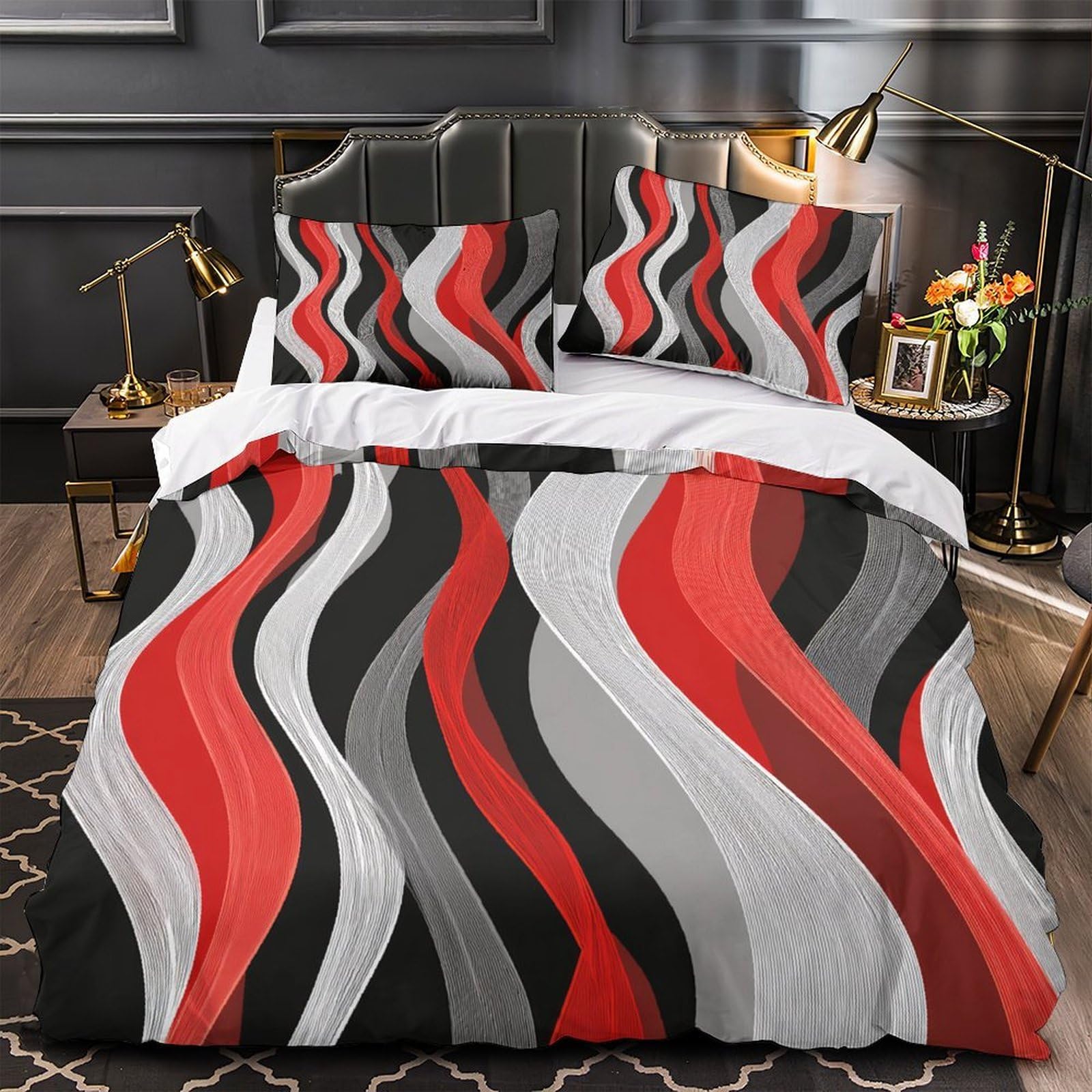 Motif de couleur abstrait housse de couette imprimé 3D lignes ondulées lit 2 personnes