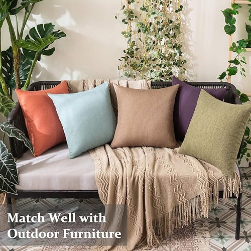 Miniatura 2 de MIULEE Paquete de 2 fundas de almohada decorativas para exteriores, impermeables, sólidas, de lino sintético, para jardín, granja, patio, tienda de