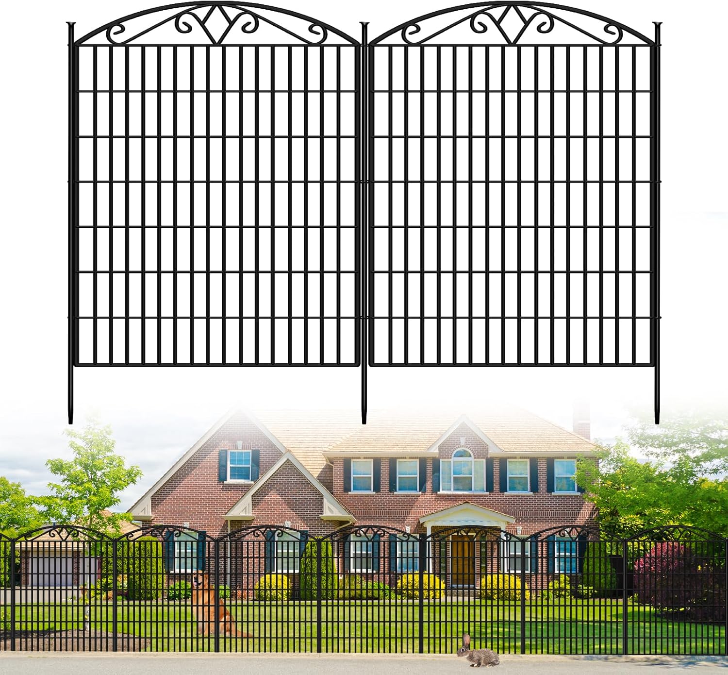 COLRASN 15 Panels No Dig Dog Fence for Yard - 33in Tall x 32.5ft Wide Rustproof Outdoor Animal Barrier with Stakes