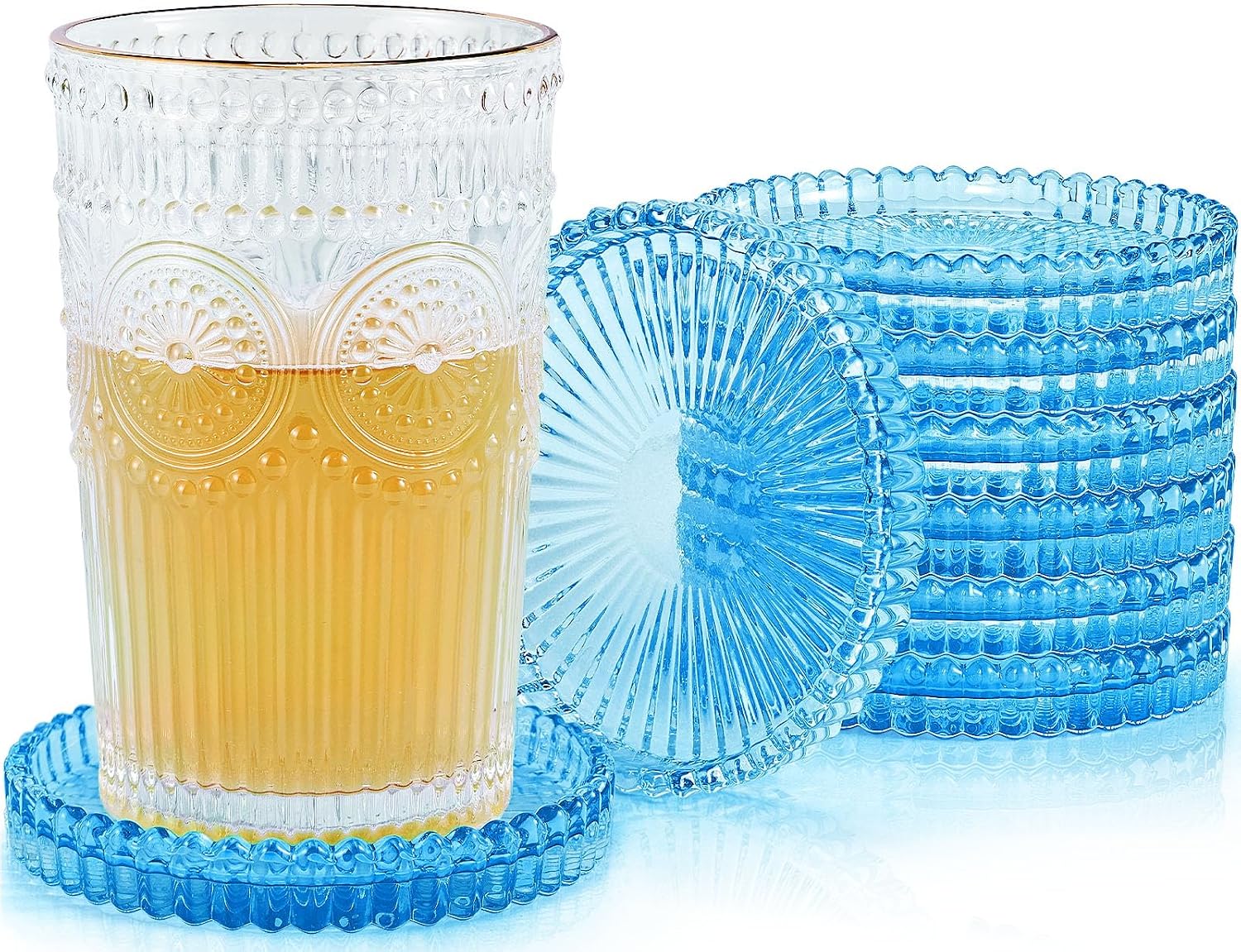 Modern Clear Glass Coasters Set of 8, Cute Coasters Table Mats for Drinks