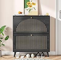 Vista 1 de Shoe Storage Cabinet for Entryway with 2 Flip Drawers, Narrow Wood Shoe Cabinet with Fluted Panel, Freestanding Hidden Shoe Organizer for Foyer