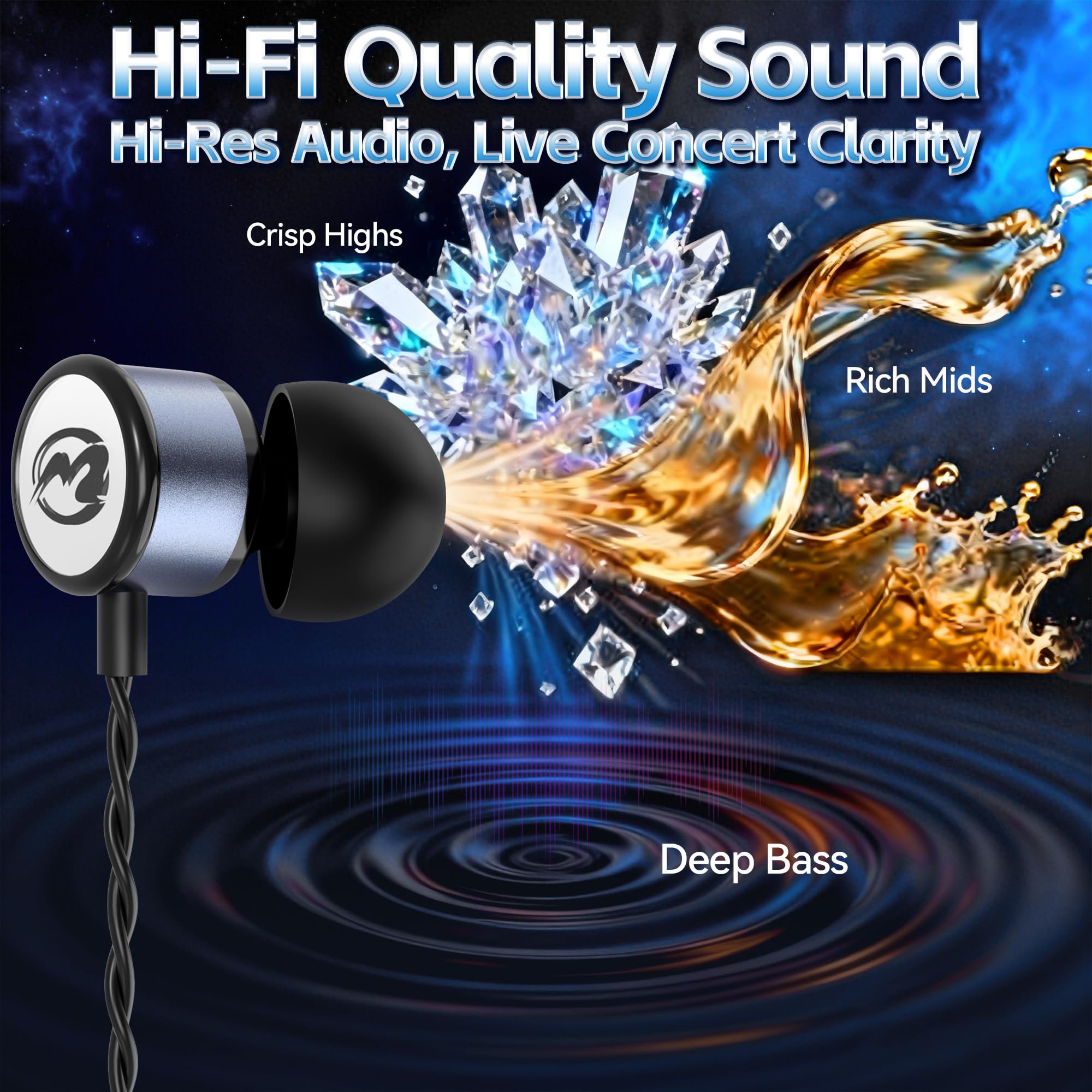 MORMOQUE EP09, cuffie stereo Hi-Fi USB C, auricolari in-ear con cavo di tipo C, con bassi profondi e microfono integrato, isolamento acustico, con cavo lungo 1,5 m, per amanti della musica, podcast e