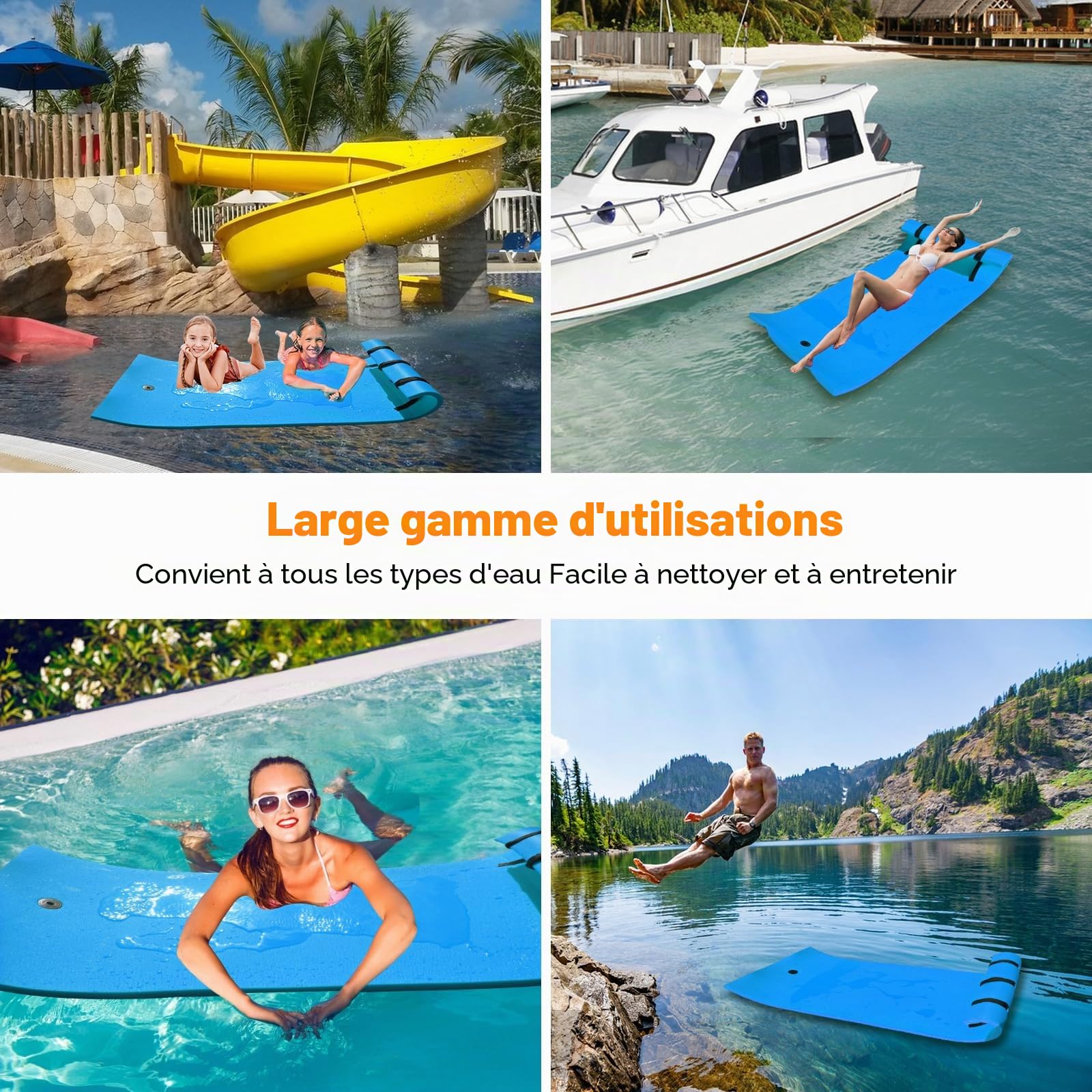 210 x 90 cm Matelas Flottant en Mousse XPE, Tapis d'eau en Mousse Enroulable Résistant à la Déchirure, Tapis Flottant Piscine pour Adultes de Charge 100KG, Lac, Piscine, Plage (Bleu)