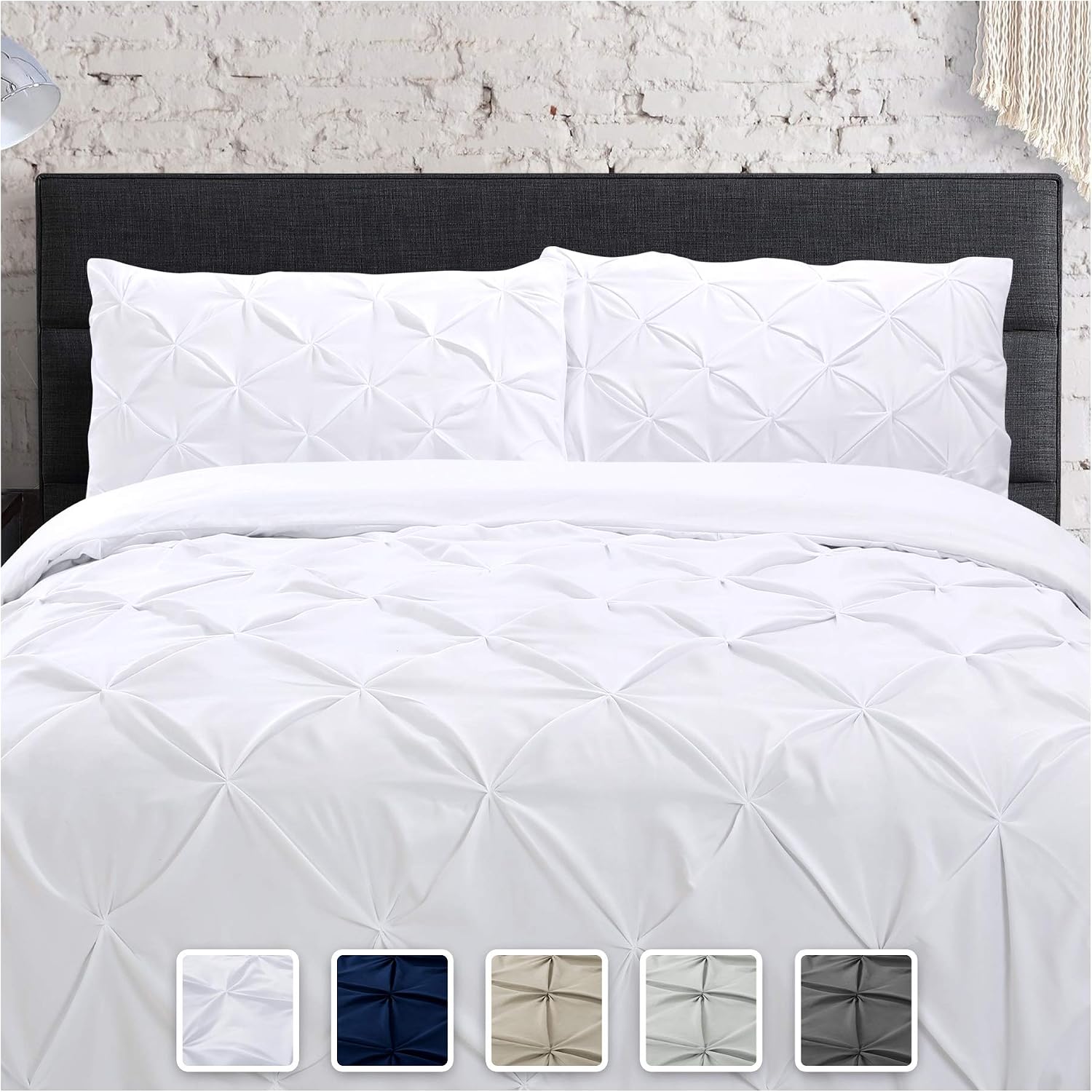 KI&KA HOME Pinch Pleat Duvet Covers Queen Size 3 Pieces Duvet Cover Set with 2 Pillow Sham, Soft Microfiber Bedding Set for All Seasons, White