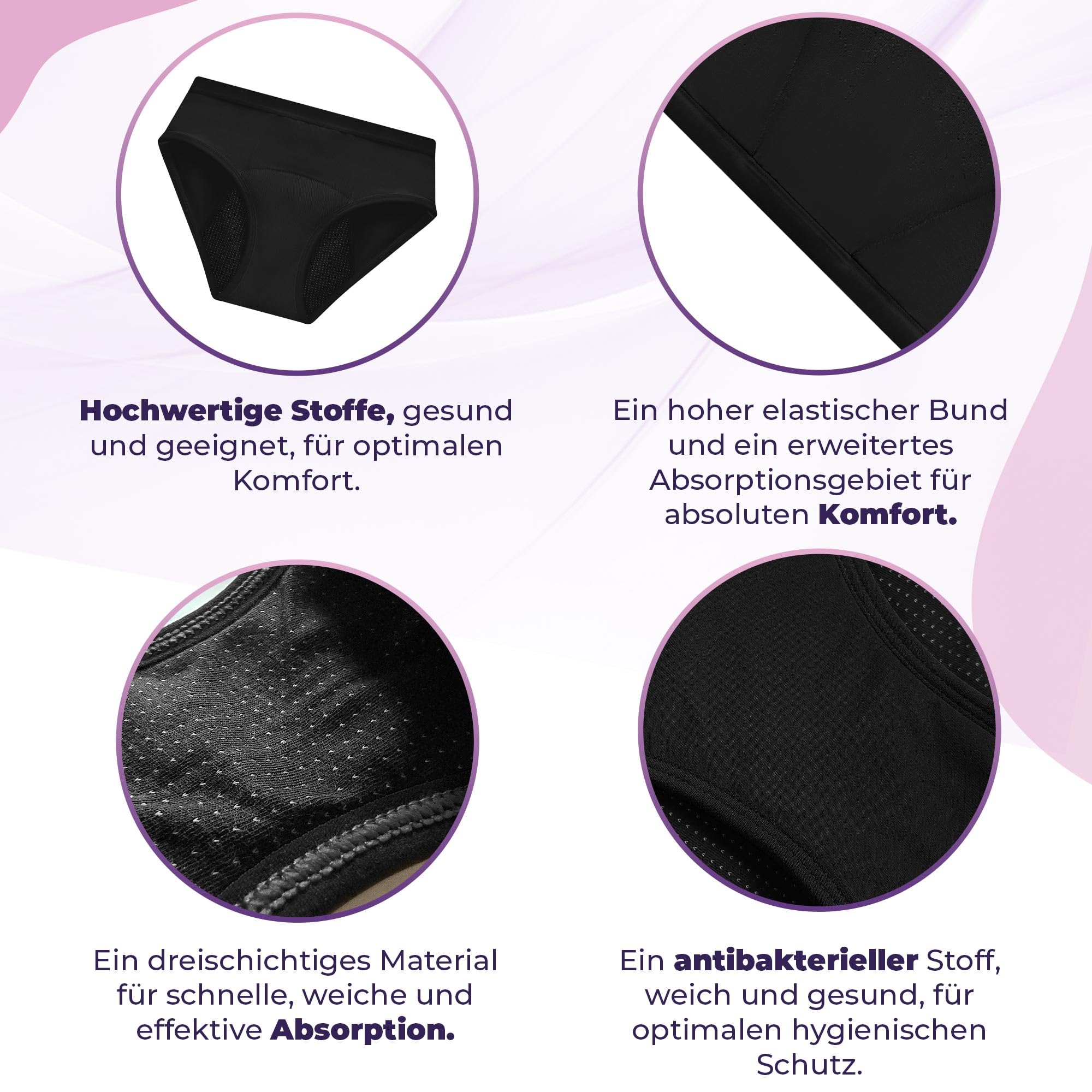 Mädchen Periodenunterwäsche aus Bambusfaser | Saugfähige Wabenstruktur, Atmungsaktiv, Antibakteriell | Umweltfreundlich und Wiederverwendbar | Für Teenager | Leichte Inkontinenz (3er Pack)