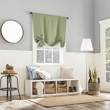 Sun Zero Soho Energy Saving Blackout Rod Pocket Window Tie-up Balloon Shade، 40 x 63، Sage Green