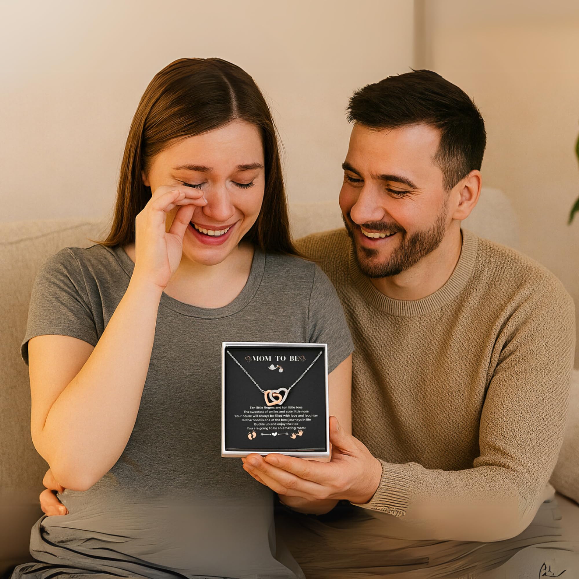 Regalo para mamá – Collar de plata de ley S925 con corazón entrelazado con una tarjeta de mensaje, regalos de embarazo para madres primerizas que esperan mujeres embarazadas, esposa embarazada, día de 6