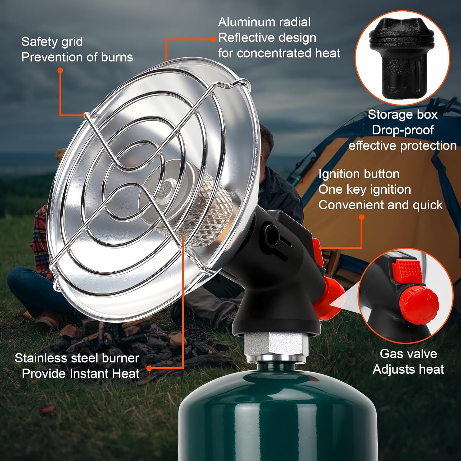 Portable Propane Heater for Camping, Outdoor Small Space Patio Heater, Cordless Gas Heaters with Foldable Tank Holder, Fast Radiant Heaters for Camping Tent, Winter Hiking, Ice Fishing & Hunting
