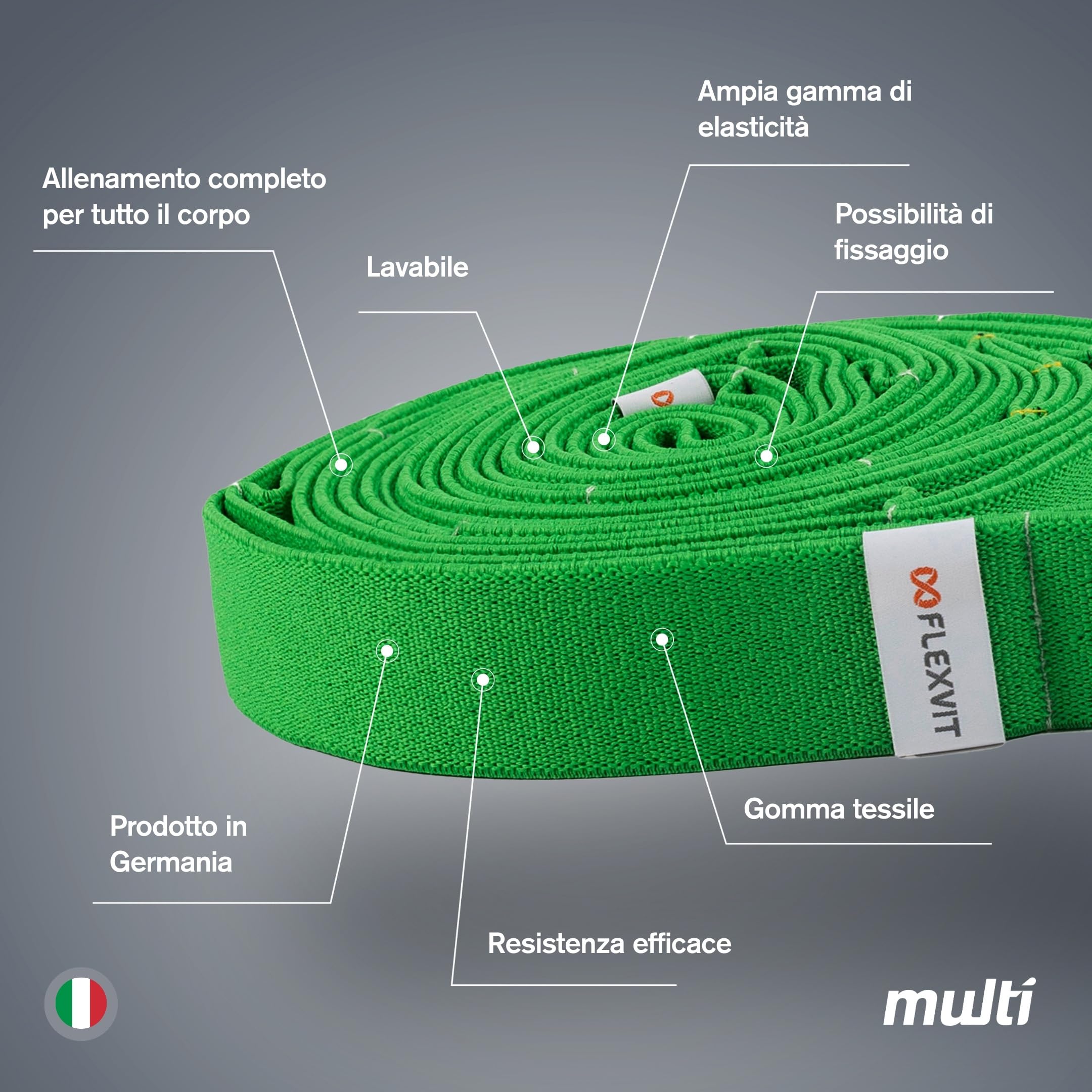 FLEXVIT Multi Band – Fasce fitness per allenamento completo del corpo, fisioterapia e tonificazione della pelle, 3 spessori, per principianti e professionisti