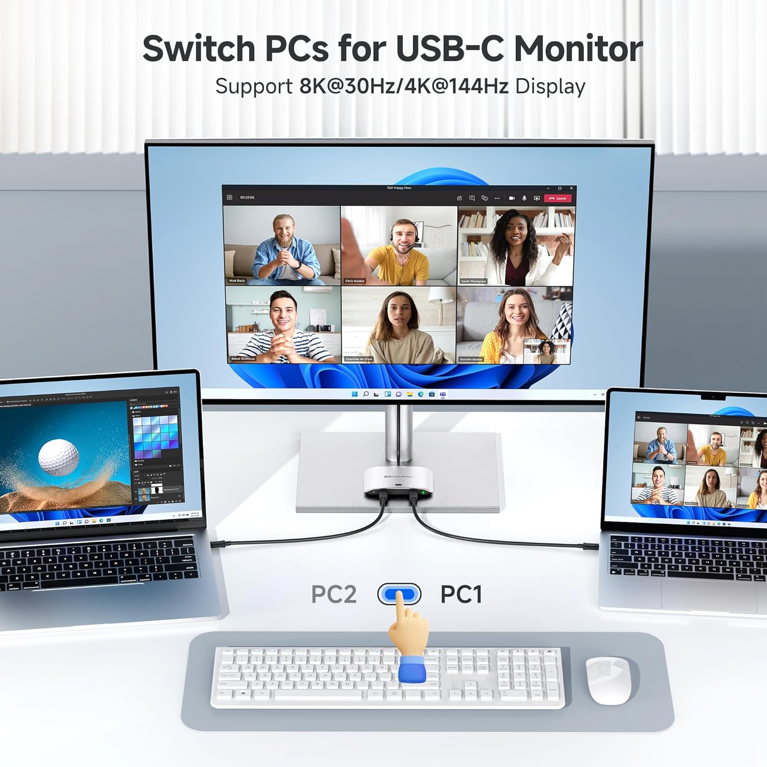 Cable Matters 20Gbps USB C Switch for 2 Computers, 140W PD, Up to 8K@30Hz on Windows, 4K@60Hz on macOS, Sharing One USB-C/Thunderbolt 4 Monitor or Dock (Not for Dock with an Attached Cable)