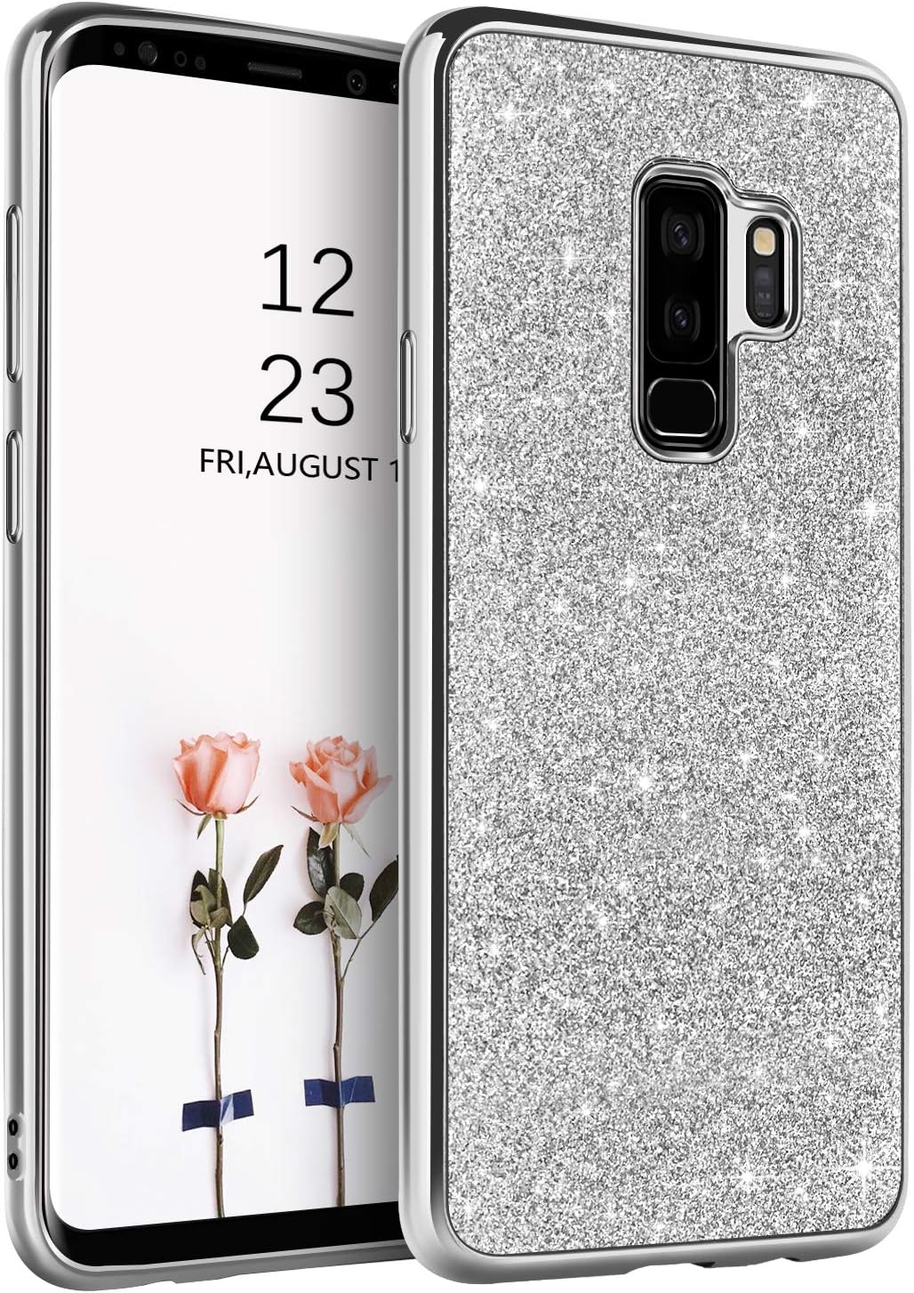 BENTOBEN Galaxy S9 Plus Case, Glitter Sparkle Bling Slim Protective Shockproof Phone Cases Lightweight Anti Scratch Non-Slip Shell Cover for Samsung Galaxy S9 Plus, Silver