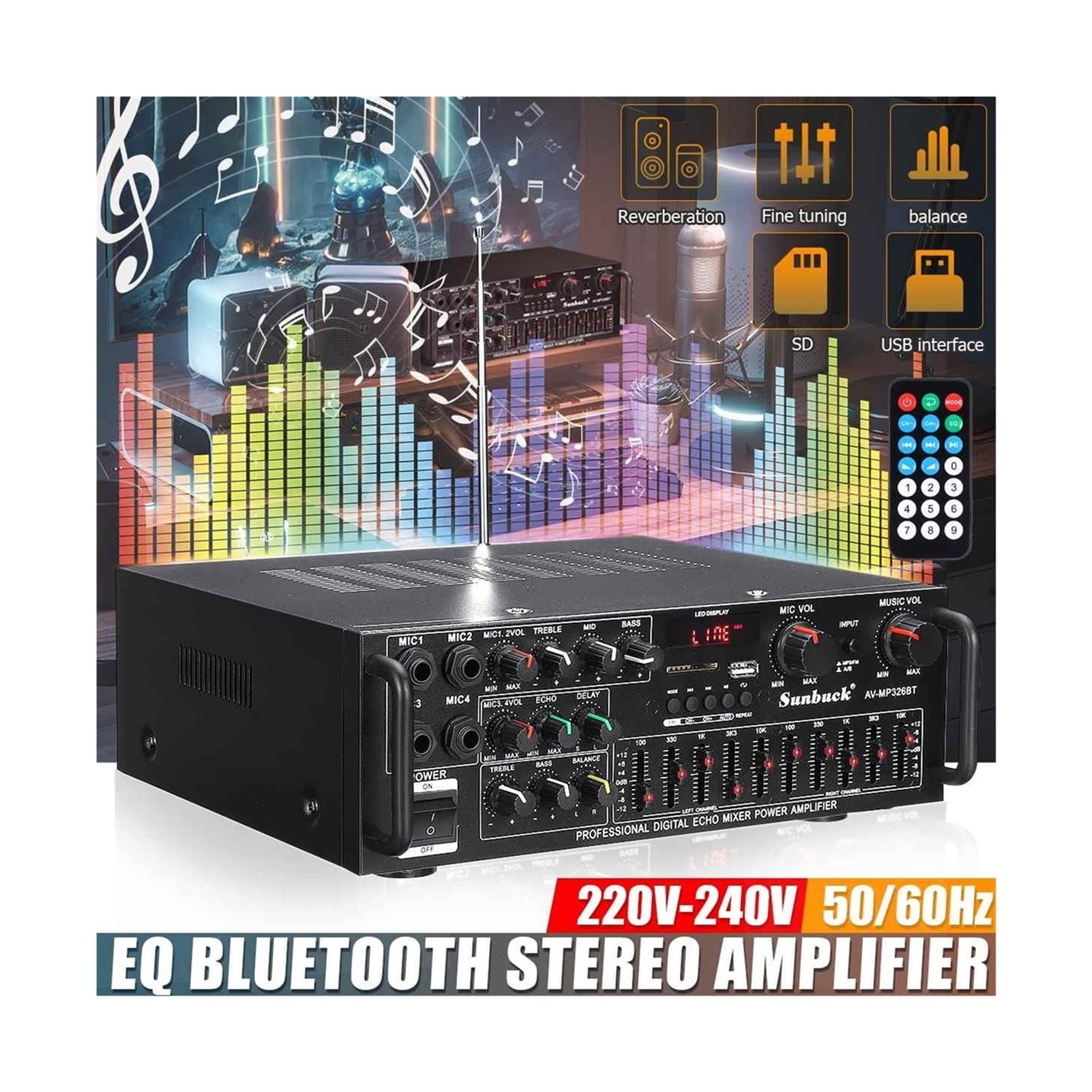 Amplificador de audio estéreo, 2 canales Inicio Amplificadores Bluetooth Inicio Audio Audio Estéreo Subwoofer AMPLIFICADOR POWER AUDIO AMPLIFICADOR AUDIO AUDIO USB SD Con remoto para sistema de cine e