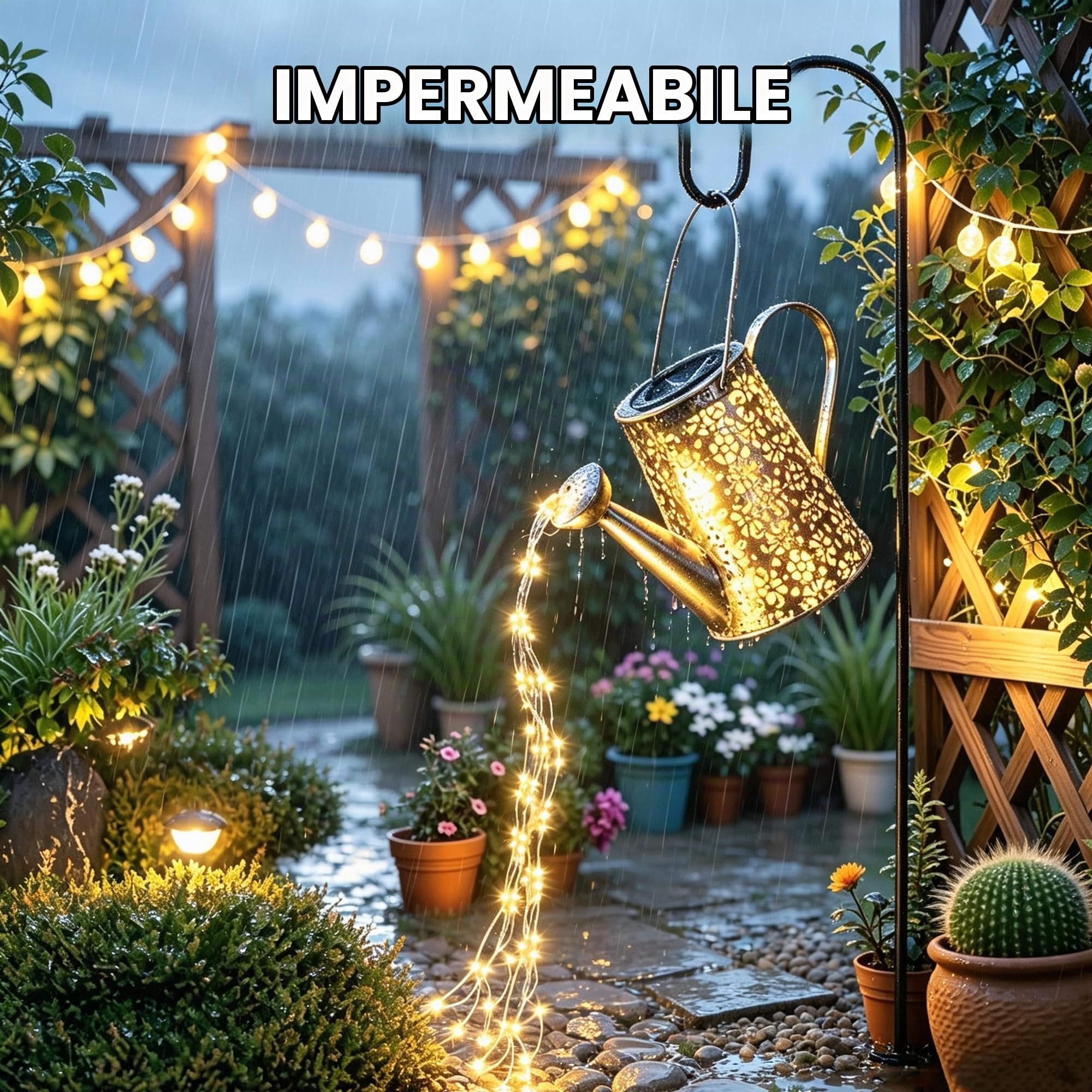 Annaffiatoio solare Luci Decorazioni da giardino - Sculture da esterno in rame impermeabile Ornamento Stella Led Fata Arte Lampada decorativa da appendere al cortile (con staffa)