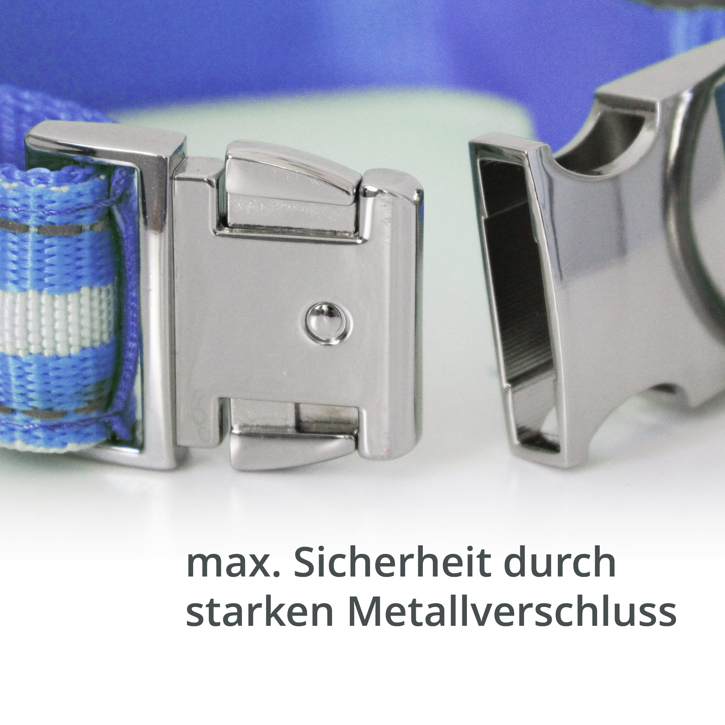 Hundehalsband Mit Hai-Druck – Baumwolle, Verstellbar Für XS Hunde, Blau, Mit Metallverschluss