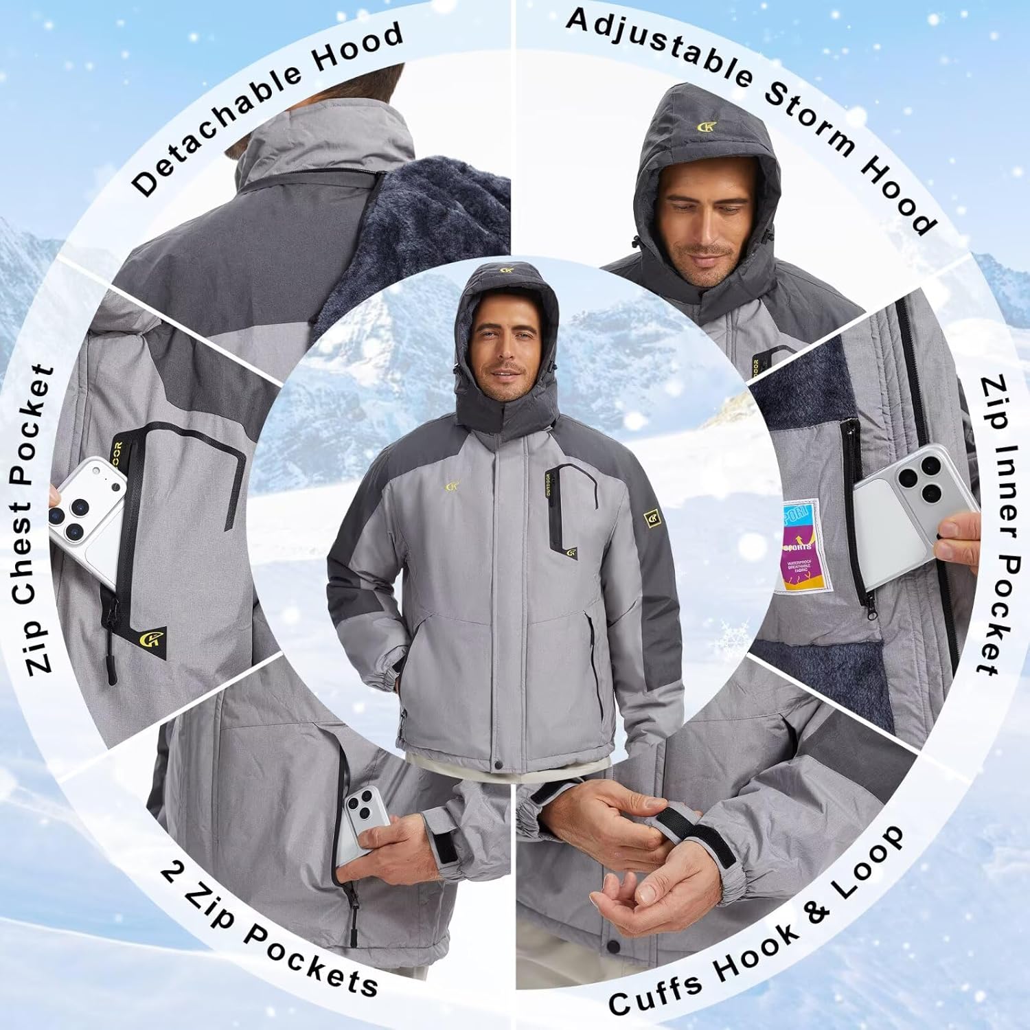 QPNGRP Mens Waterproof Ski Snowboard Jacket Winter Windproof Snow Coat - Image 3