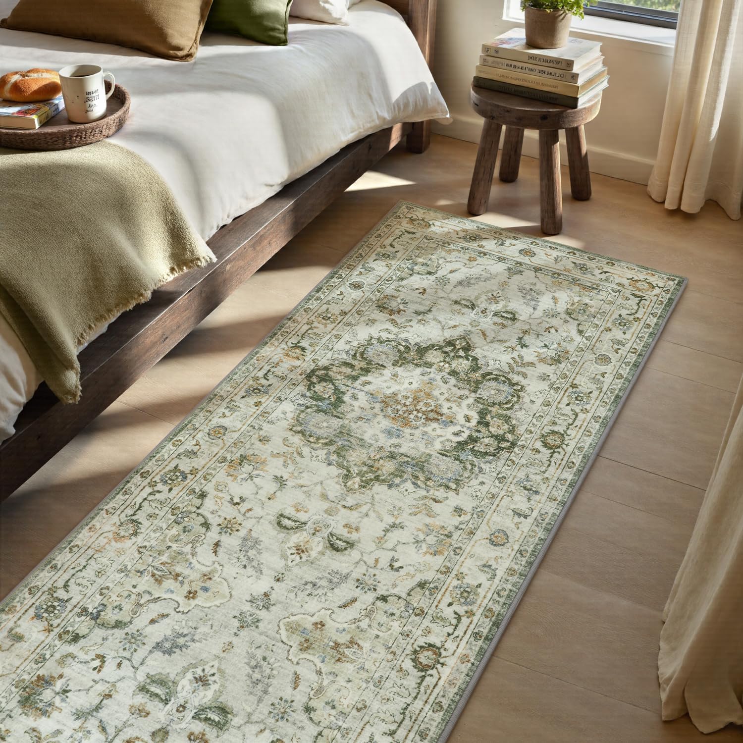 PADOOR 2X10 Runner Rug,Runners for Hallways,Soft Green Washable Bedside Rugs for Bedroom,Non Slip Long Rug for Hallways Entryway Laundry Room Stair Kitchen Bathroom