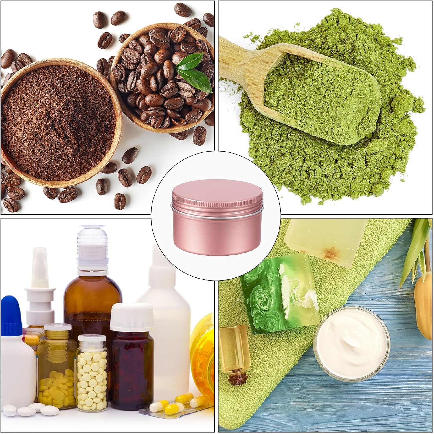 Patelai 36 Pcs 4 oz Metal Round Tins Aluminum Tin Cans Salve Tins Containers with Screw Lid 10 Sheets Stickers for Salve Spice Candies Balms Candles (Rose Gold)