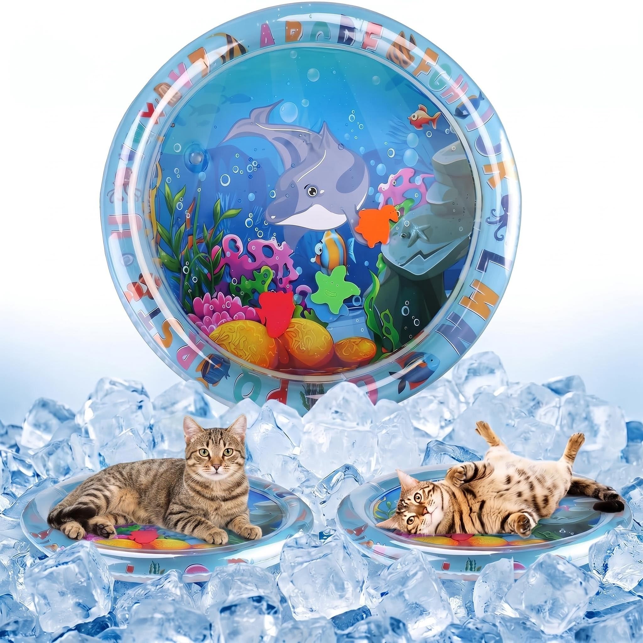 View 1 of 2 Pieces Upgraded Thickened Cat Water Mat,Water Sensory Play Mat with Fish
