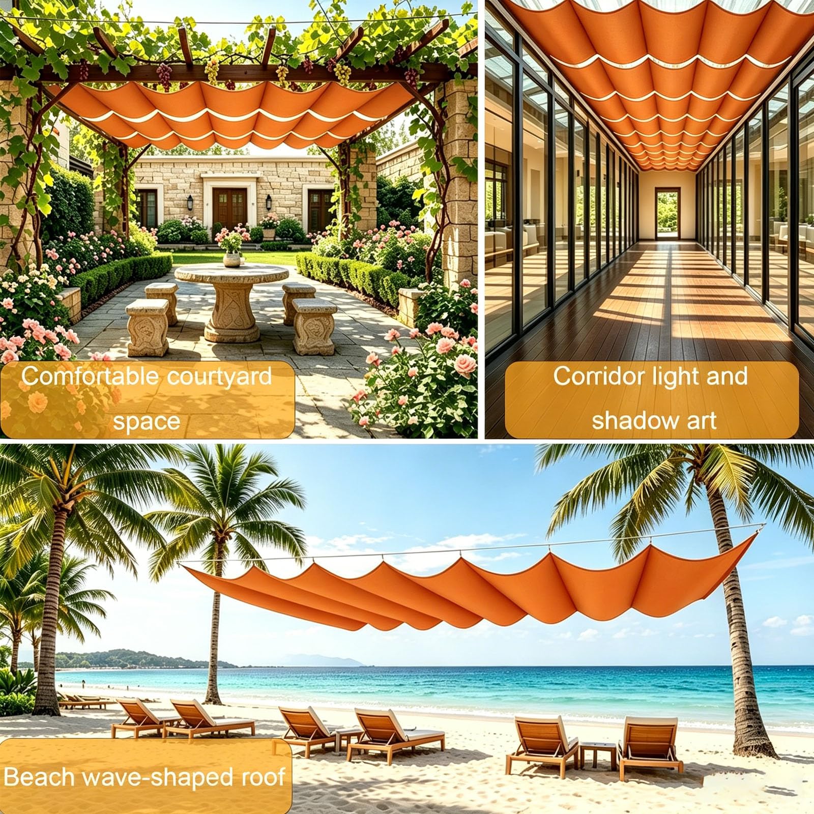 Einziehbare Welle Sonnensegel, Sonnensegel Einziehbar Welle, Verstellbar Schattenabdeckung Sonnenschutz Pergola, Maßanfertigung Möglich, für Garten Außenbereich-orange||100x700cm