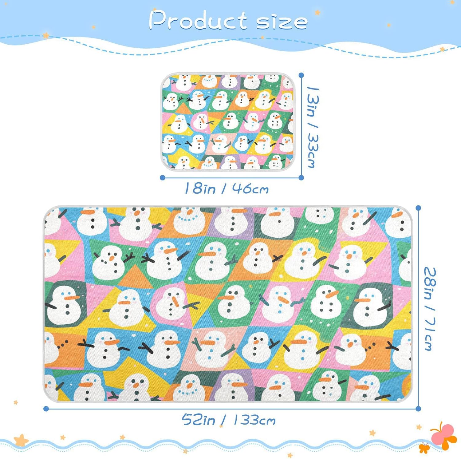 Cartoon Cute Snowman Colorful Cooling Baby Mattress Pads 28" x 52" Reusable Mattress Pads for Baby&Toddler