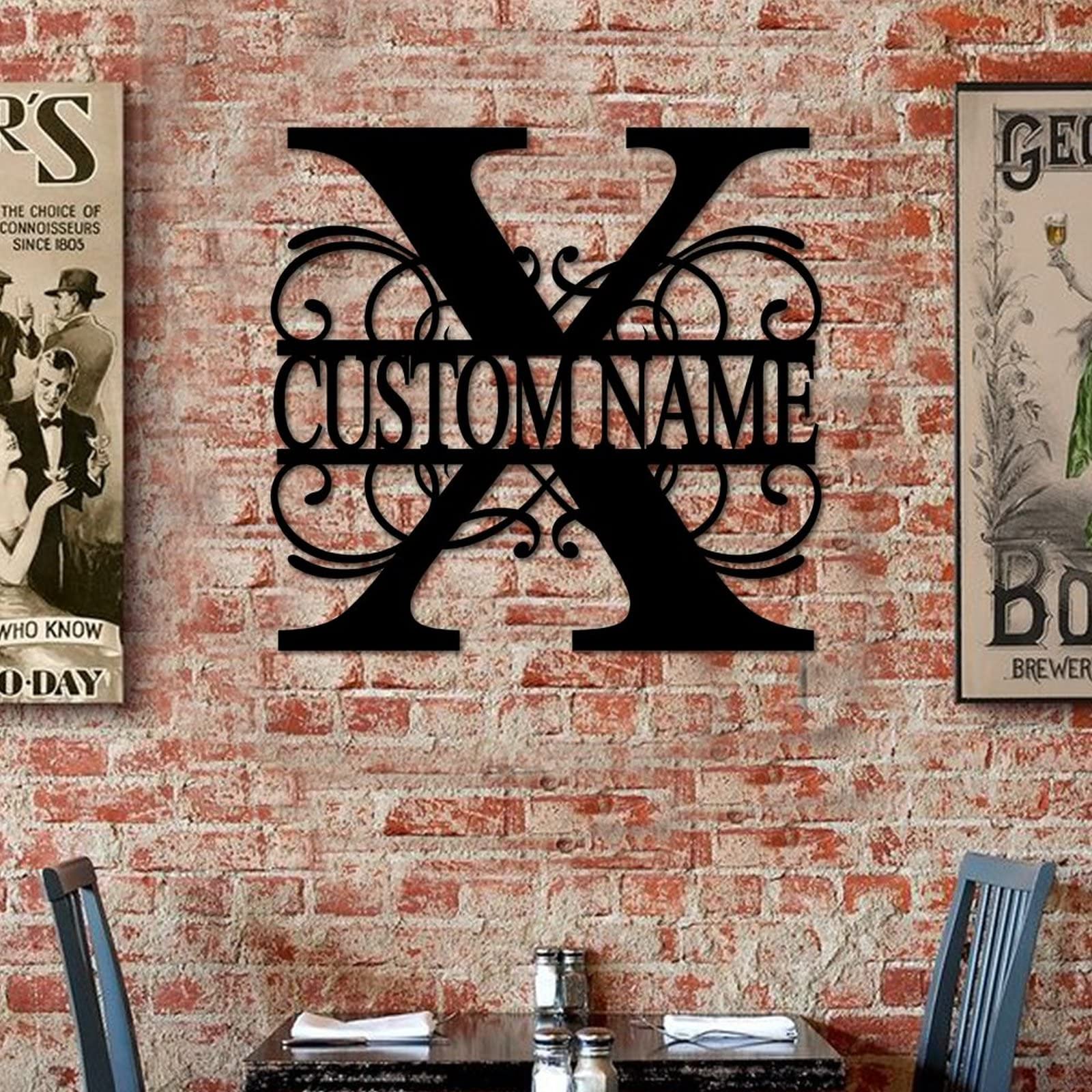 Letrero de metal con monograma X personalizado con apellido, letreros de metal personalizados para galería del hogar, decoración de pared, letrero de metal personalizado con nombre de la familia,