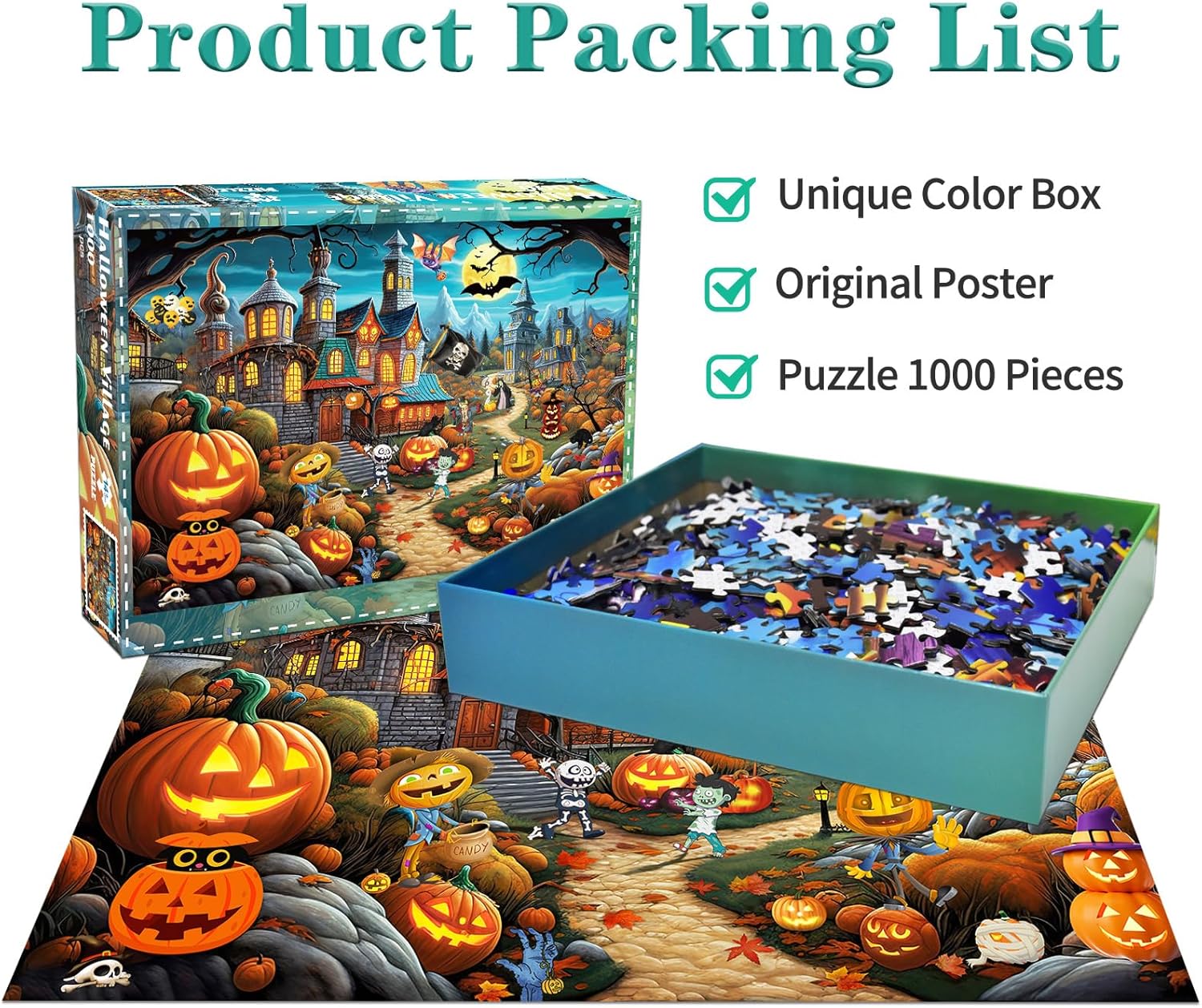 Halloween Puzzle for Adults 1000 Pieces,Fall Pumpkin Castle，Horror Haunted House Puzzle-Jigsaw Puzzles for Adults 1000 Piece Educational Games Colorful Puzzles for Home Decoration