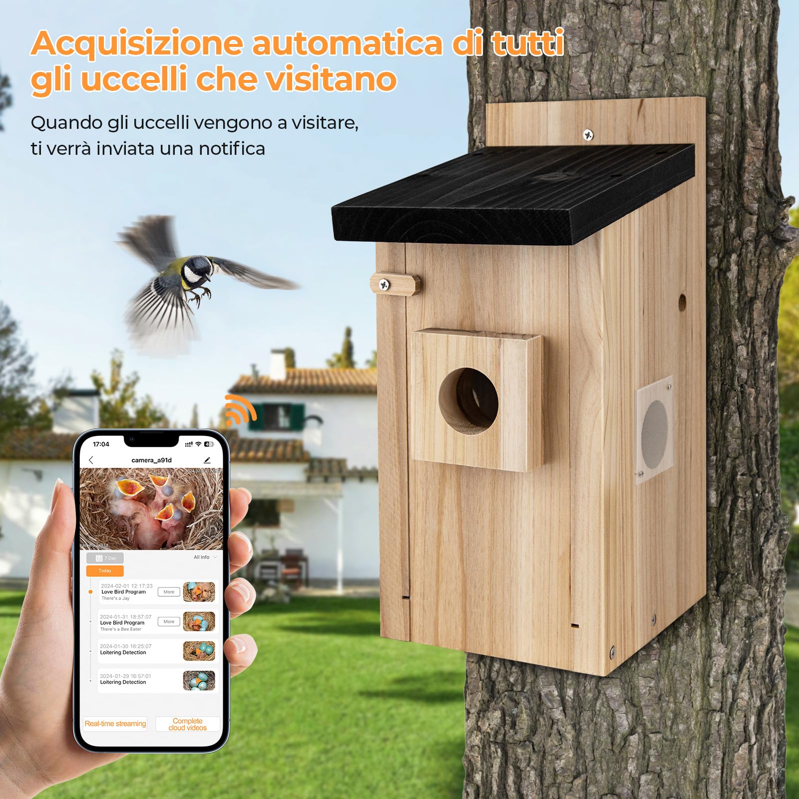 RAINBEAN Bird House with Camera, nidificatore con fotocamera, 4 milioni di pixel, telecamera per uccelli per esterni, osservazione in tempo reale della nidificazione e della covata di uccelli