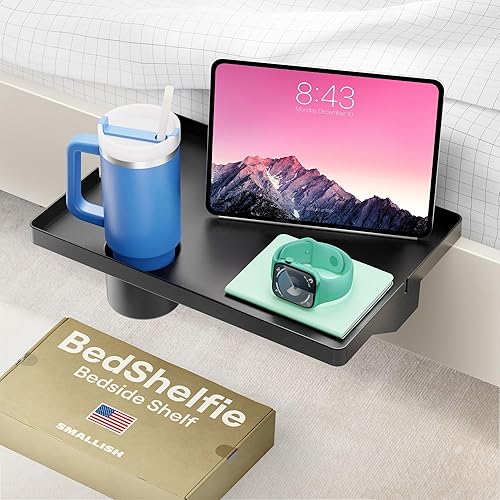 Miniatura 13 de BedShelfie - Estante para cabecera de cama para dormitorio con literas y litera superior, elementos esenciales para dormitorio universitario, Negro